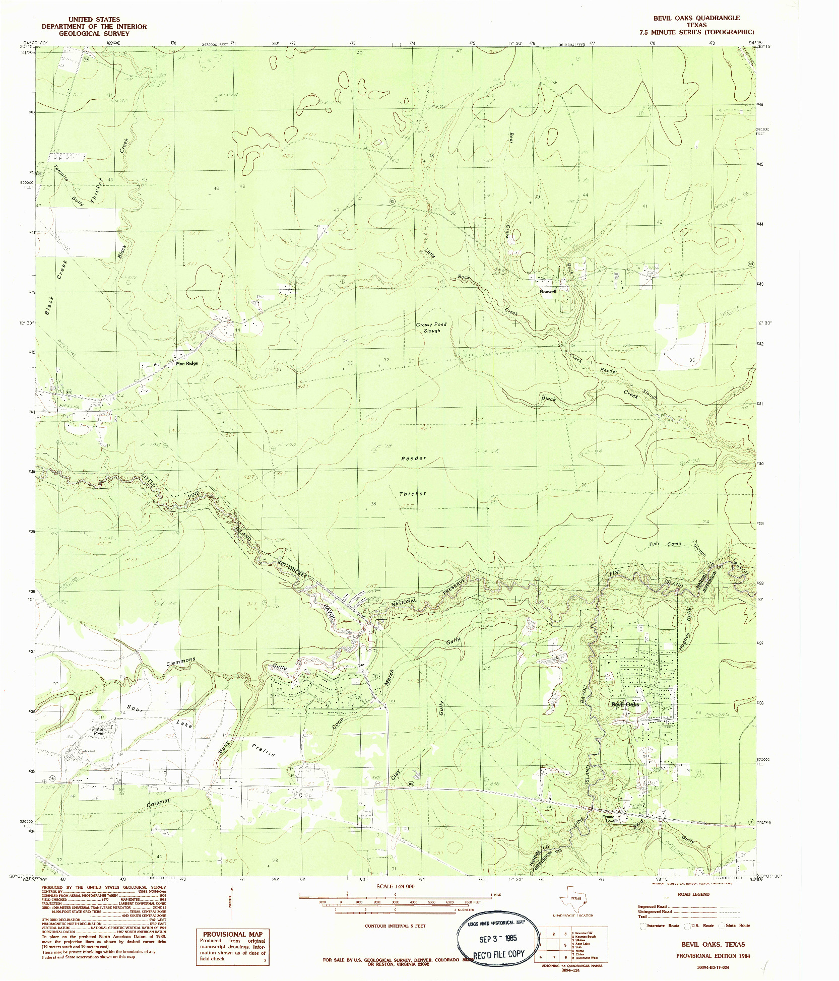 USGS 1:24000-SCALE QUADRANGLE FOR BEVIL OAKS, TX 1984