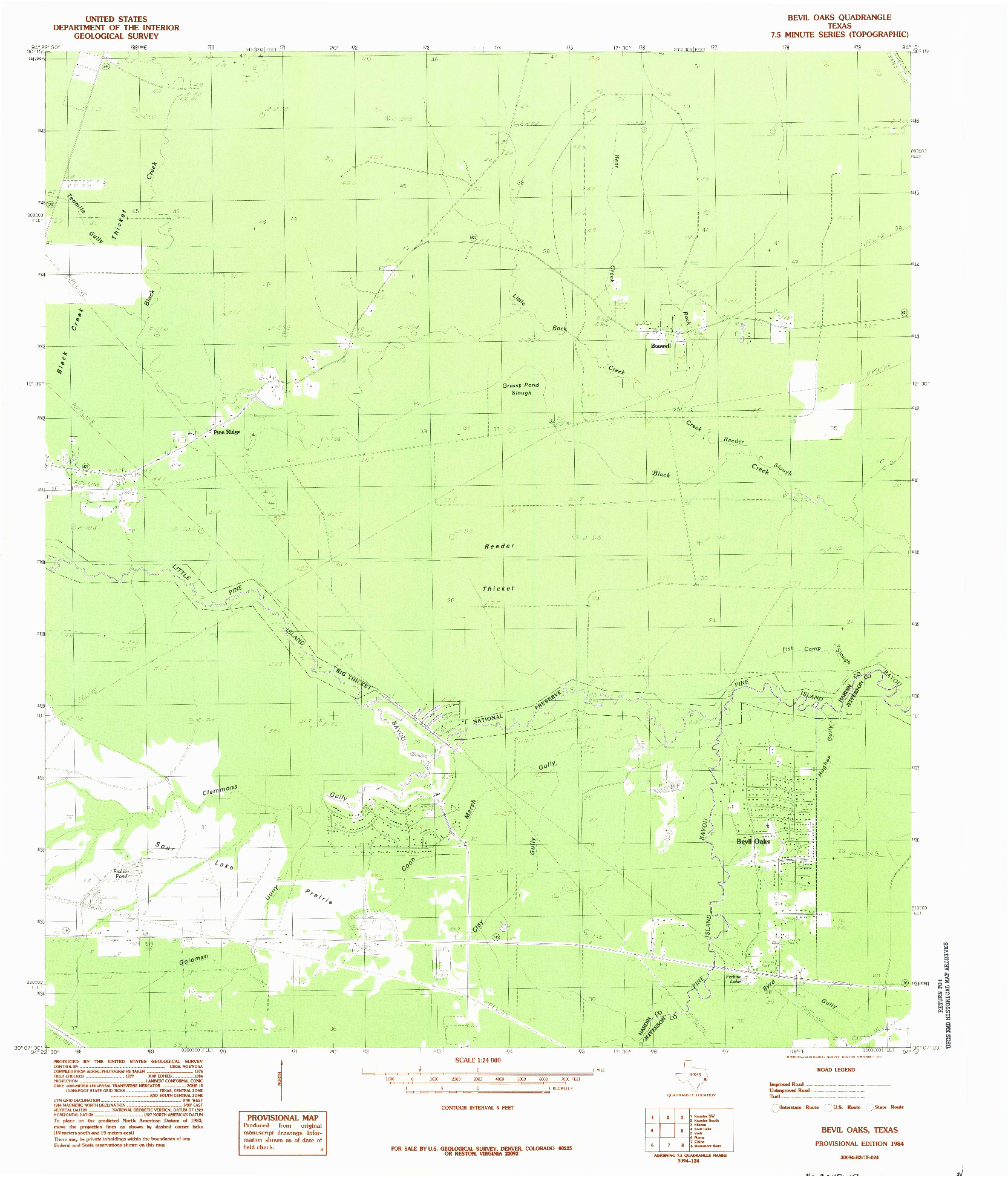 USGS 1:24000-SCALE QUADRANGLE FOR BEVIL OAKS, TX 1984