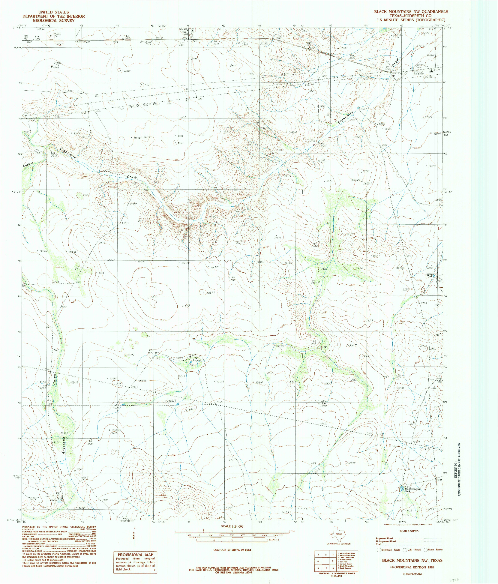 USGS 1:24000-SCALE QUADRANGLE FOR BLACK MOUNTAINS NW, TX 1984