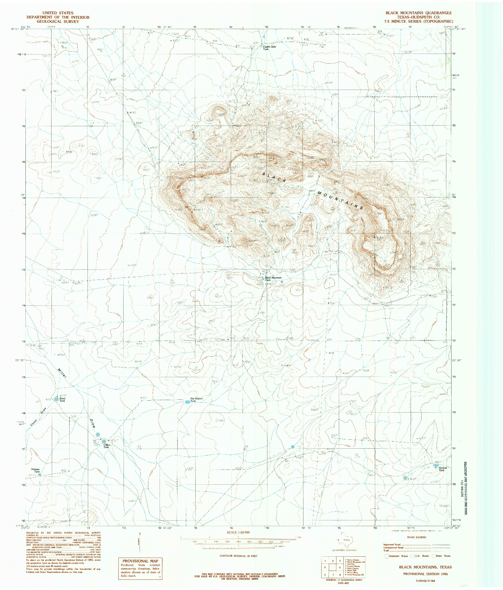 USGS 1:24000-SCALE QUADRANGLE FOR BLACK MOUNTAINS, TX 1984