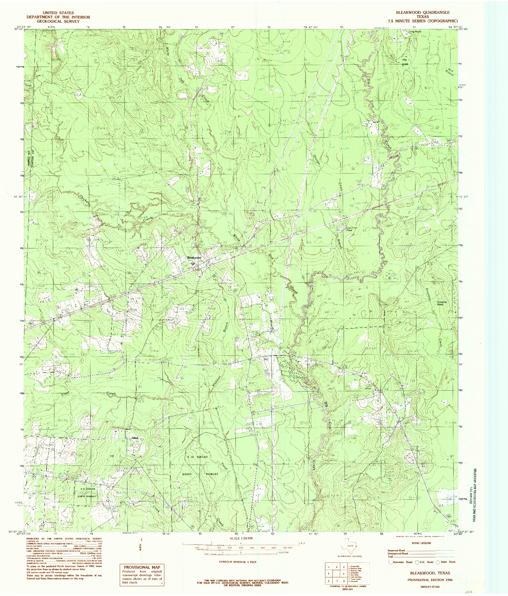 USGS 1:24000-SCALE QUADRANGLE FOR BLEAKWOOD, TX 1984