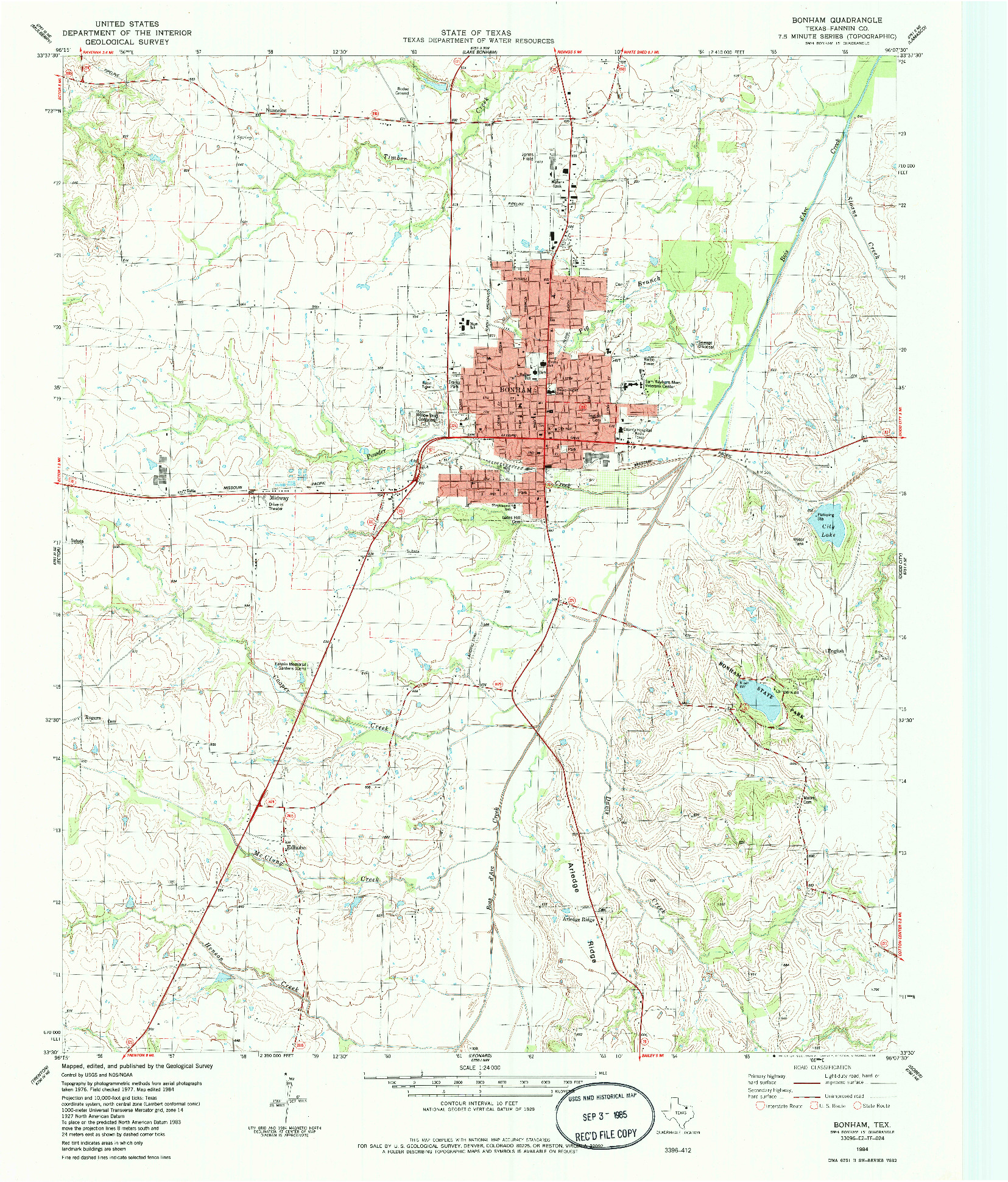 USGS 1:24000-SCALE QUADRANGLE FOR BONHAM, TX 1984