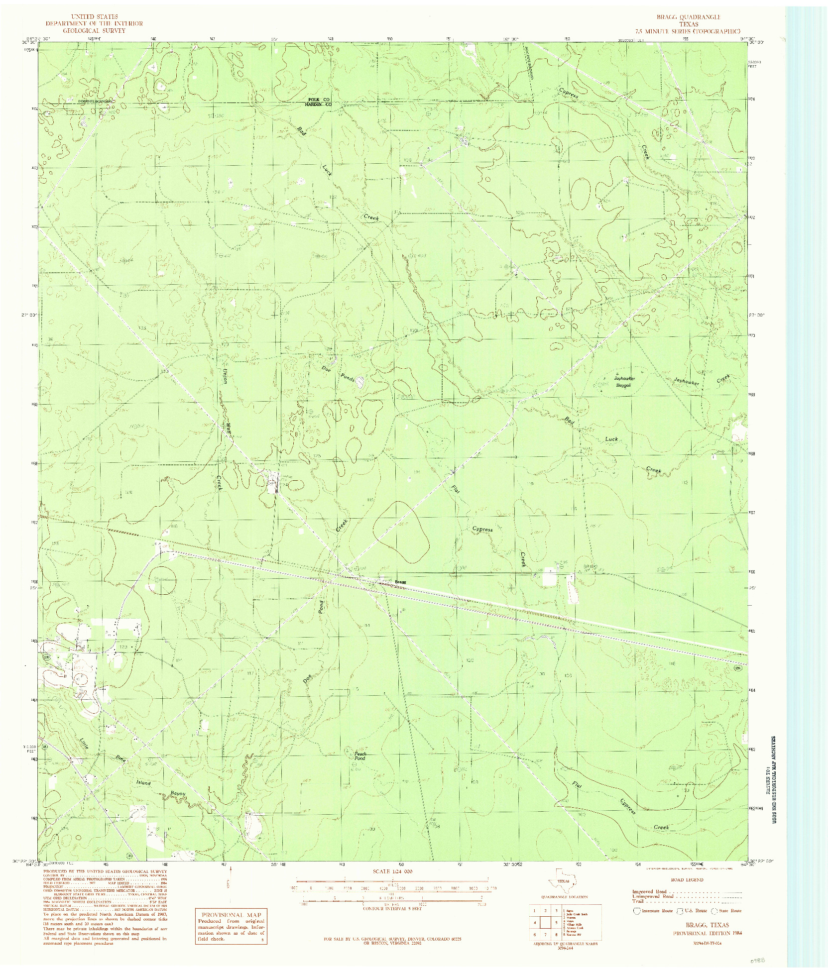 USGS 1:24000-SCALE QUADRANGLE FOR BRAGG, TX 1984