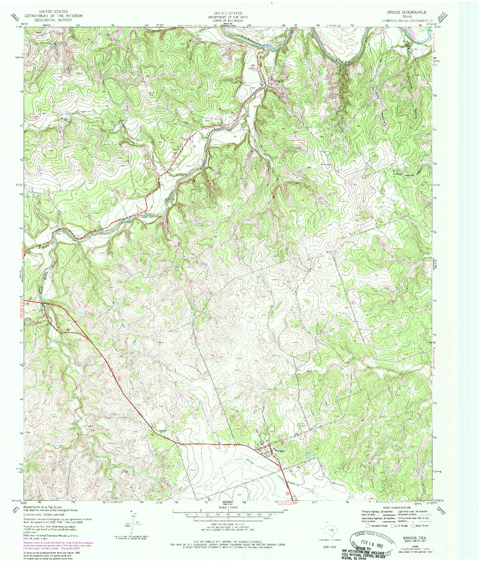 USGS 1:24000-SCALE QUADRANGLE FOR BRIGGS, TX 1958