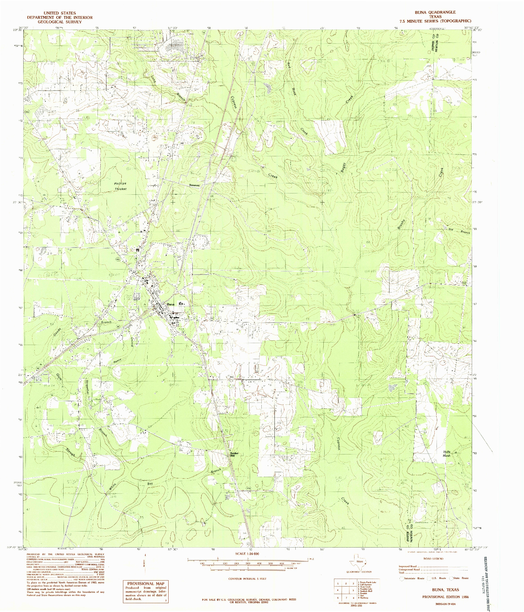 USGS 1:24000-SCALE QUADRANGLE FOR BUNA, TX 1984