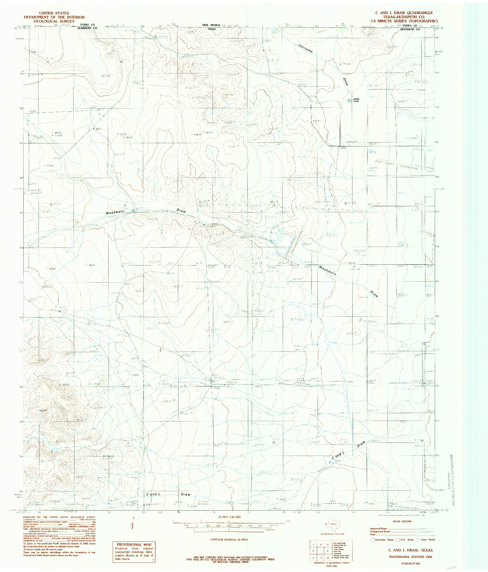 USGS 1:24000-SCALE QUADRANGLE FOR C AND L DRAW, TX 1984