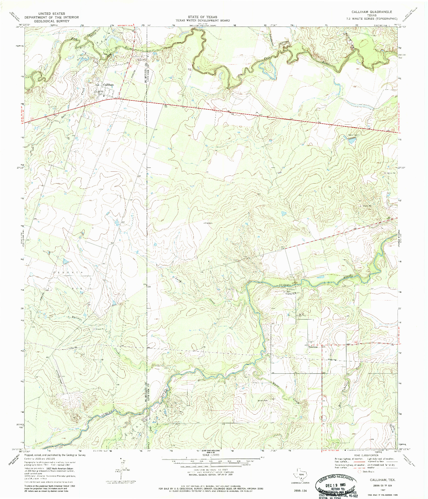 USGS 1:24000-SCALE QUADRANGLE FOR CALLIHAM, TX 1967