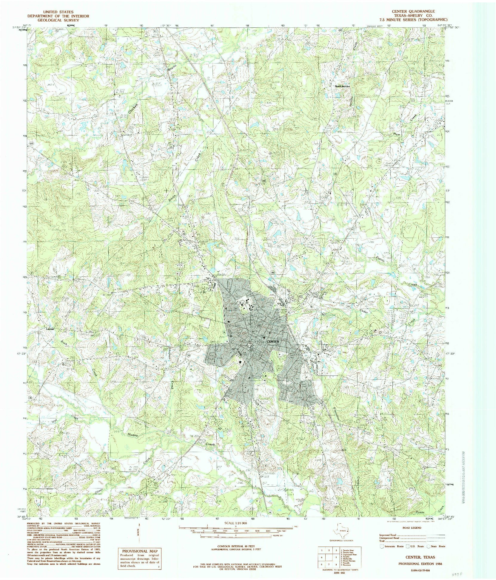 USGS 1:24000-SCALE QUADRANGLE FOR CENTER, TX 1984