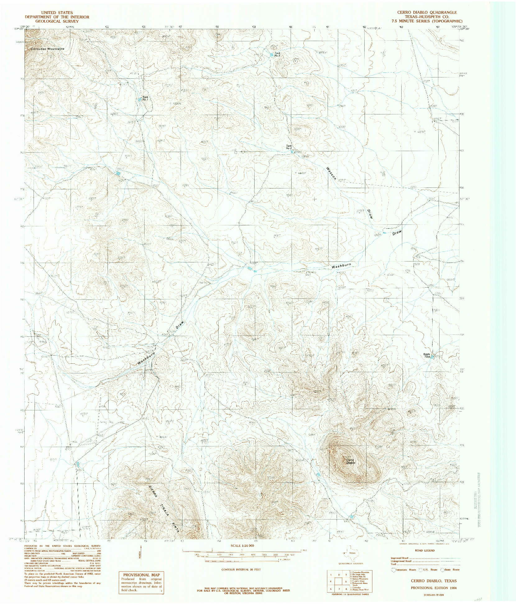 USGS 1:24000-SCALE QUADRANGLE FOR CERRO DIABLO, TX 1984