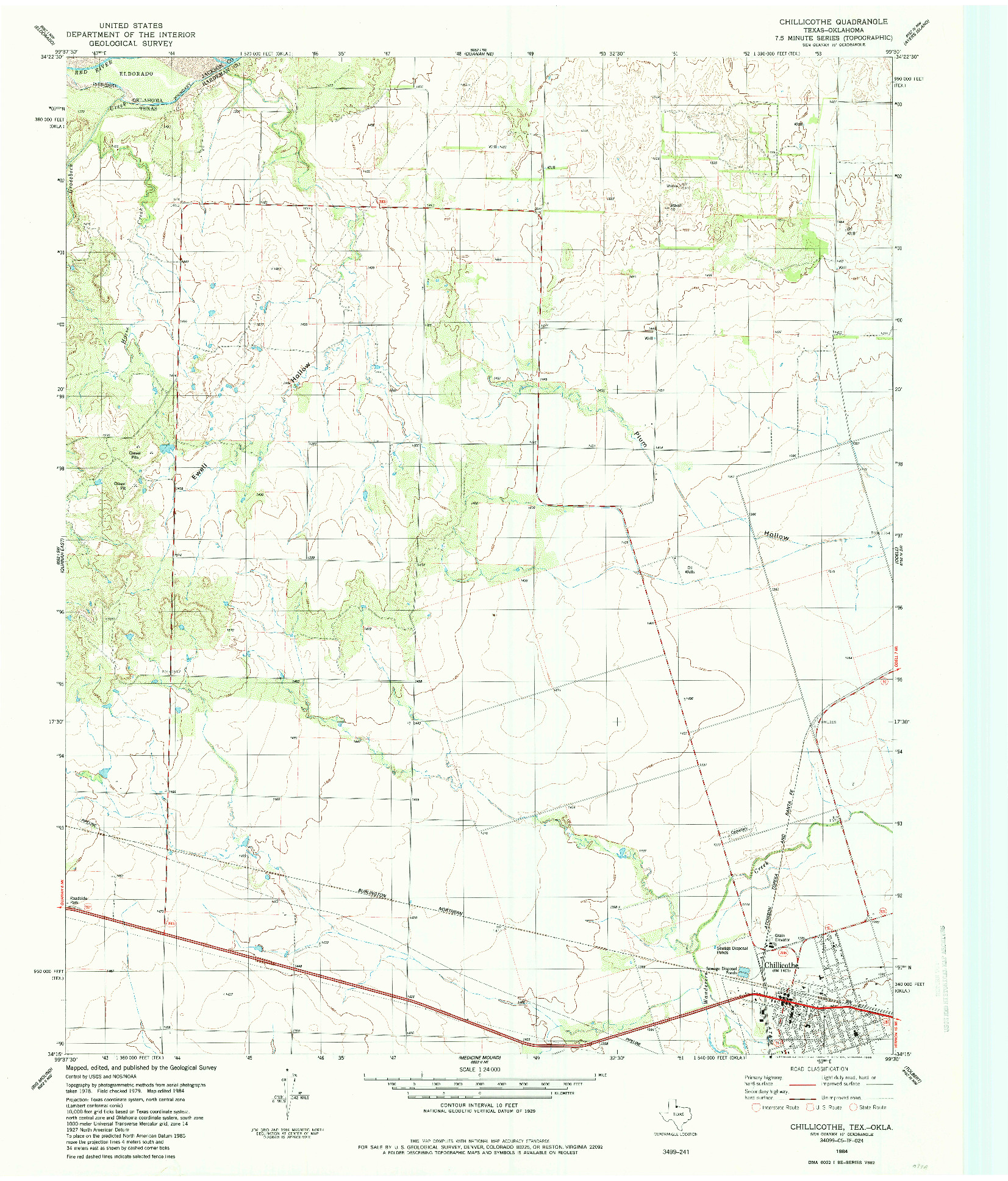 USGS 1:24000-SCALE QUADRANGLE FOR CHILLICOTHE, TX 1984