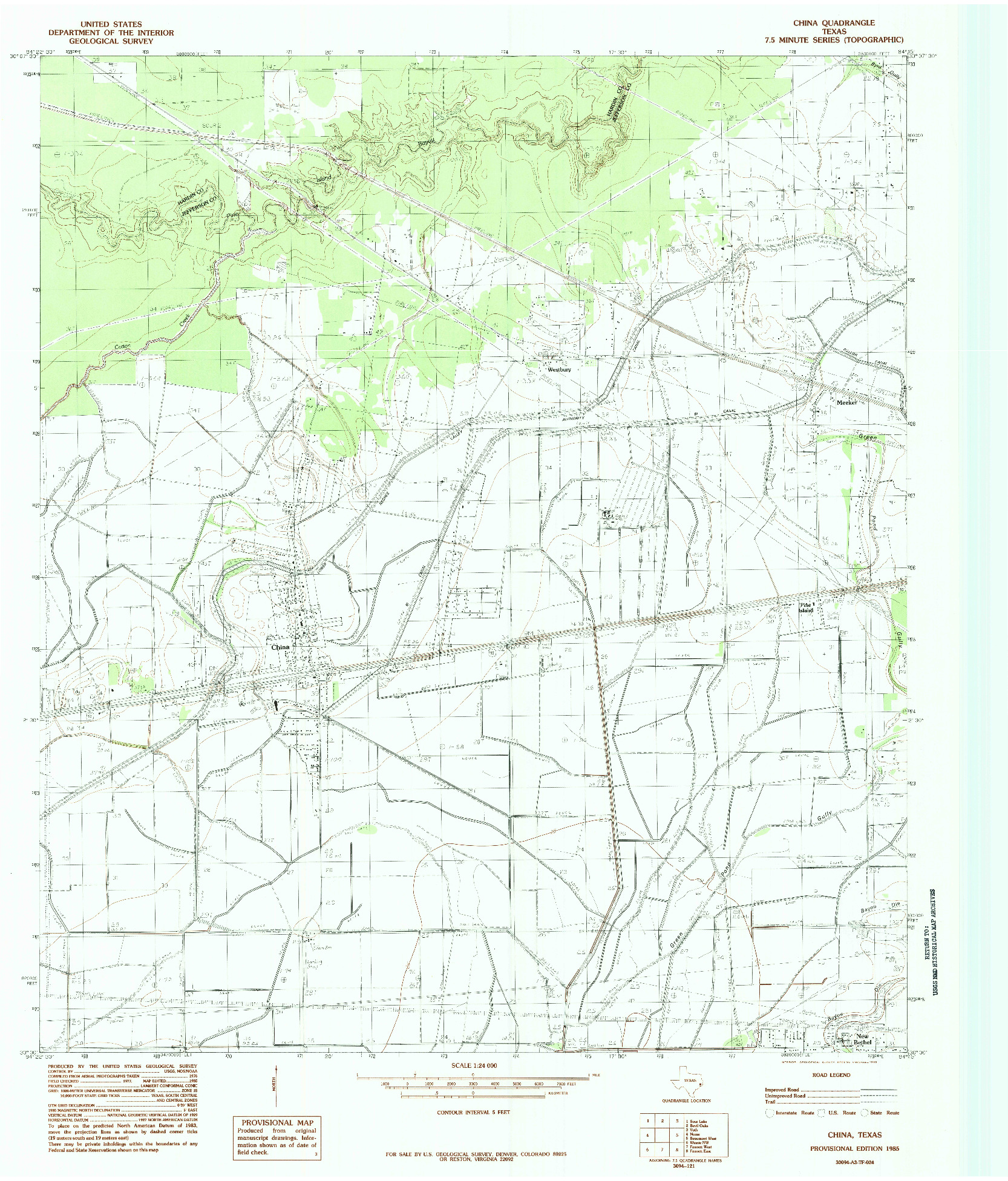 USGS 1:24000-SCALE QUADRANGLE FOR CHINA, TX 1985