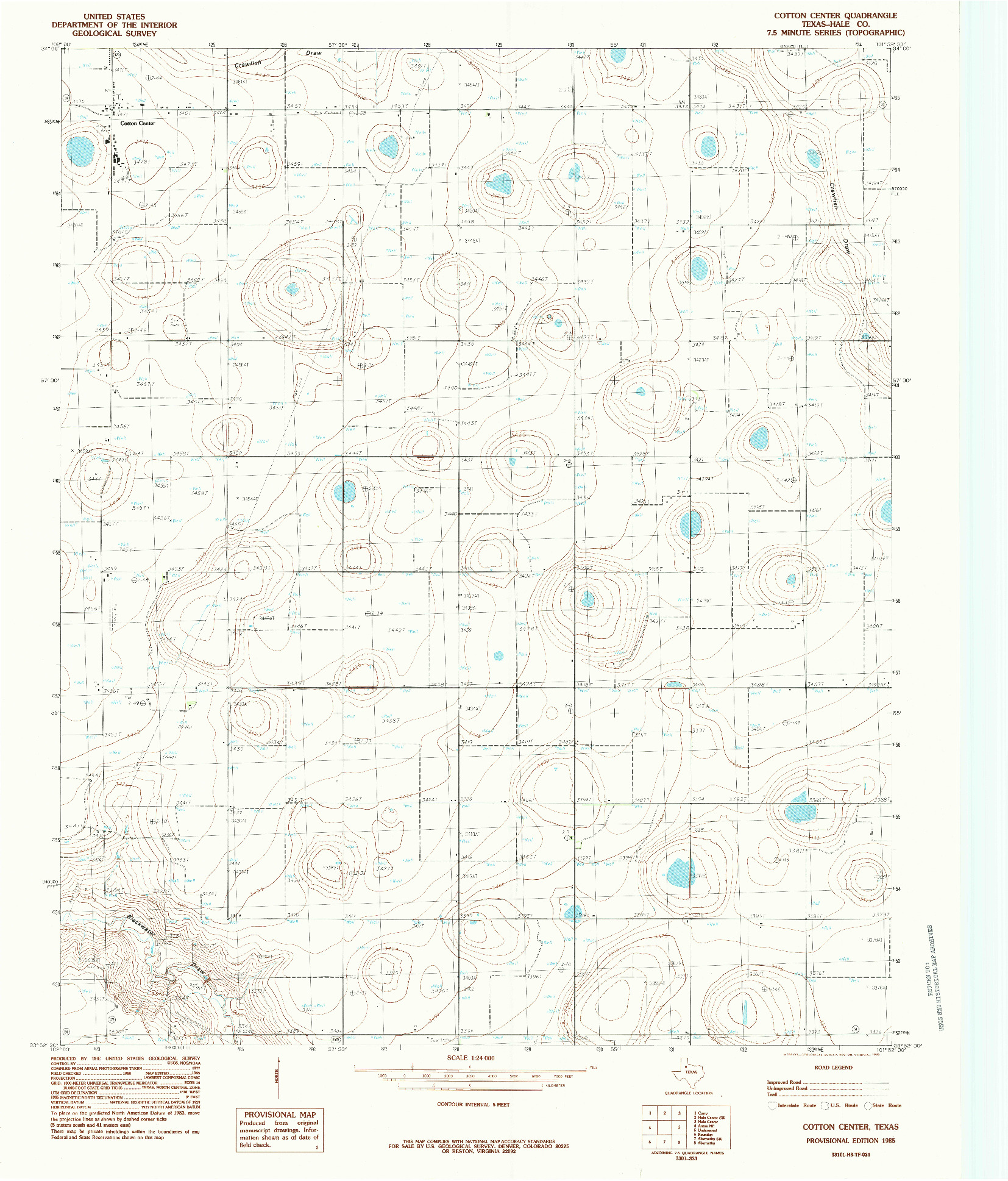 USGS 1:24000-SCALE QUADRANGLE FOR COTTON CENTER, TX 1985