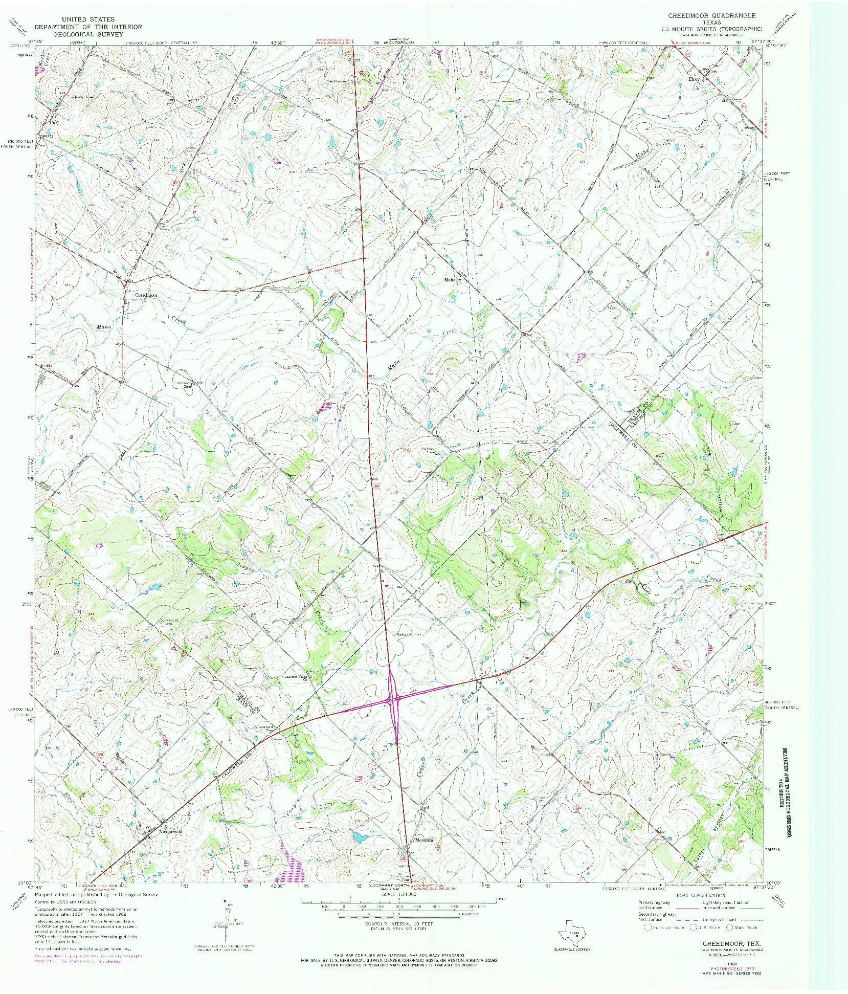 USGS 1:24000-SCALE QUADRANGLE FOR CREEDMOOR, TX 1968