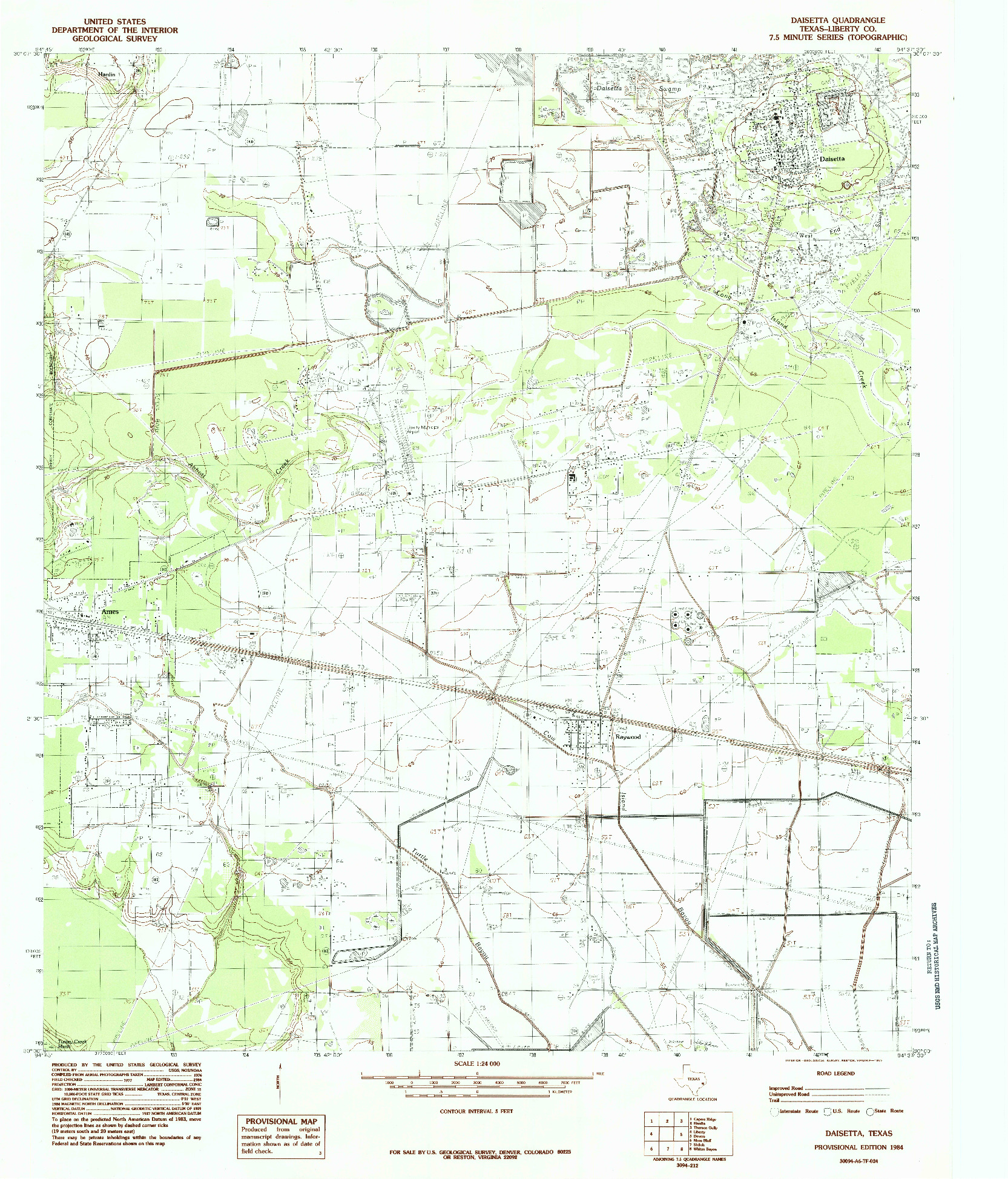 USGS 1:24000-SCALE QUADRANGLE FOR DAISETTA, TX 1984