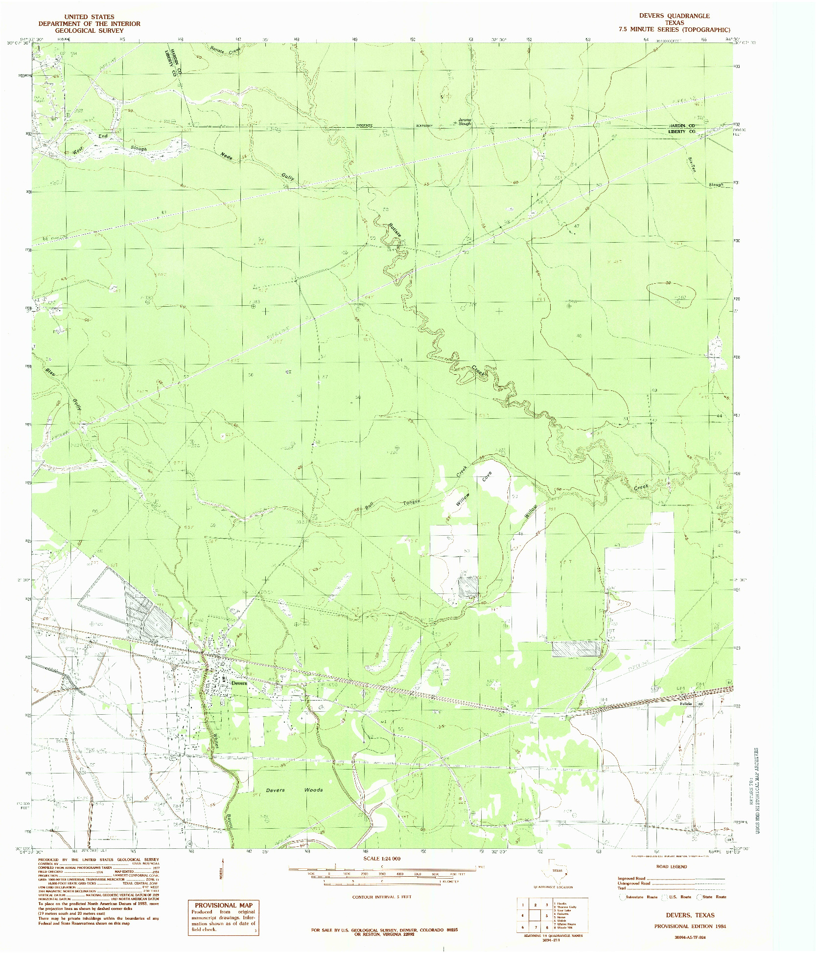 USGS 1:24000-SCALE QUADRANGLE FOR DEVERS, TX 1984