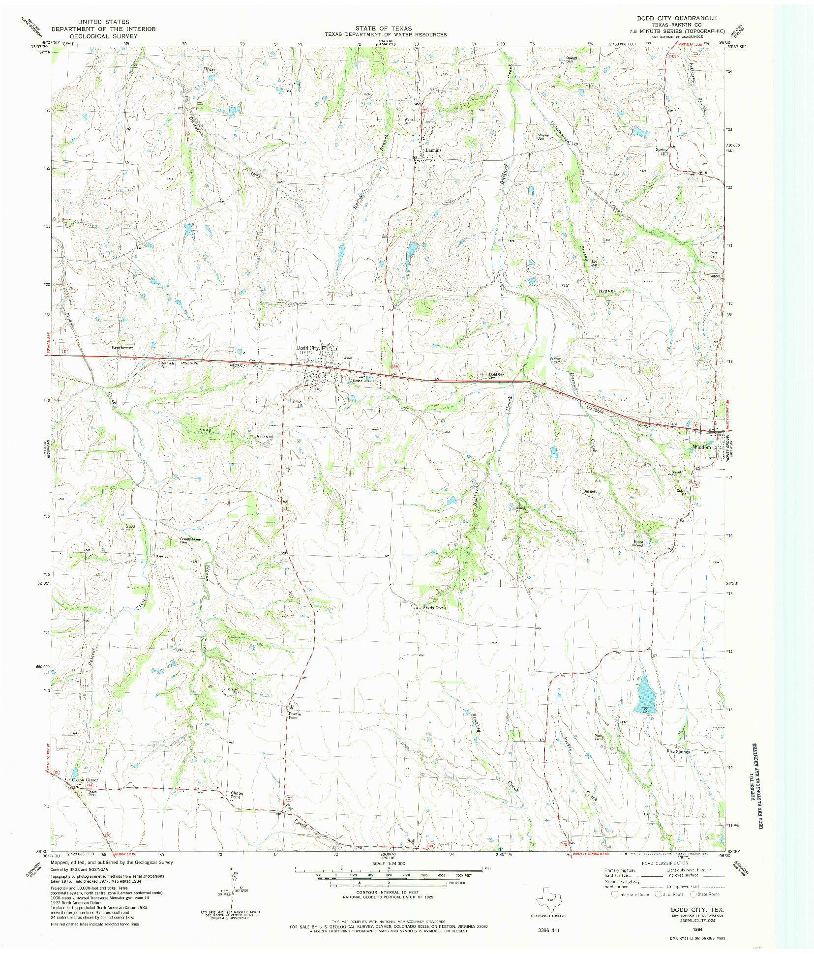 USGS 1:24000-SCALE QUADRANGLE FOR DODD CITY, TX 1984