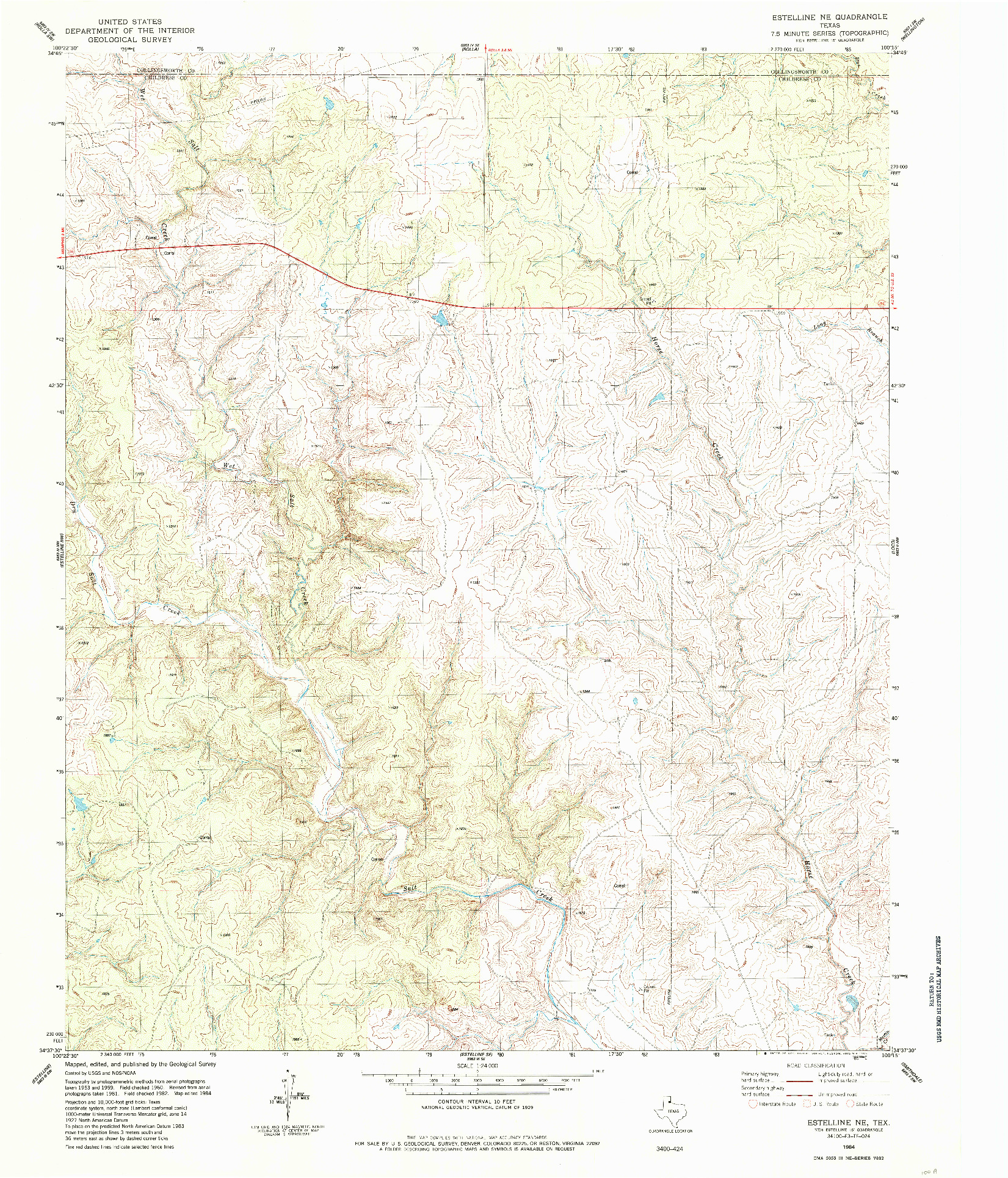 USGS 1:24000-SCALE QUADRANGLE FOR ESTELLINE NE, TX 1984