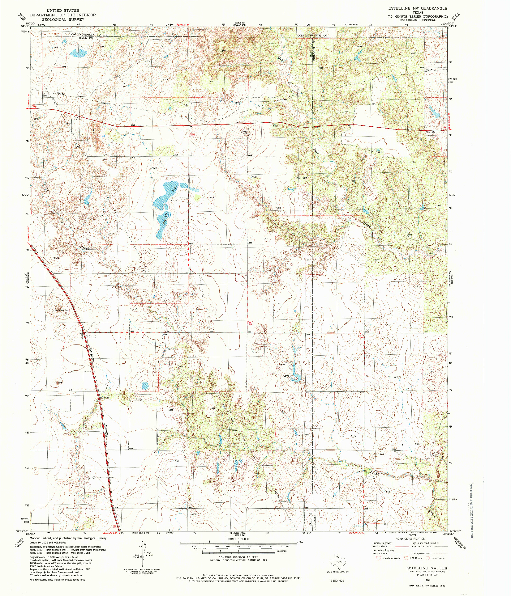USGS 1:24000-SCALE QUADRANGLE FOR ESTELLINE NW, TX 1984