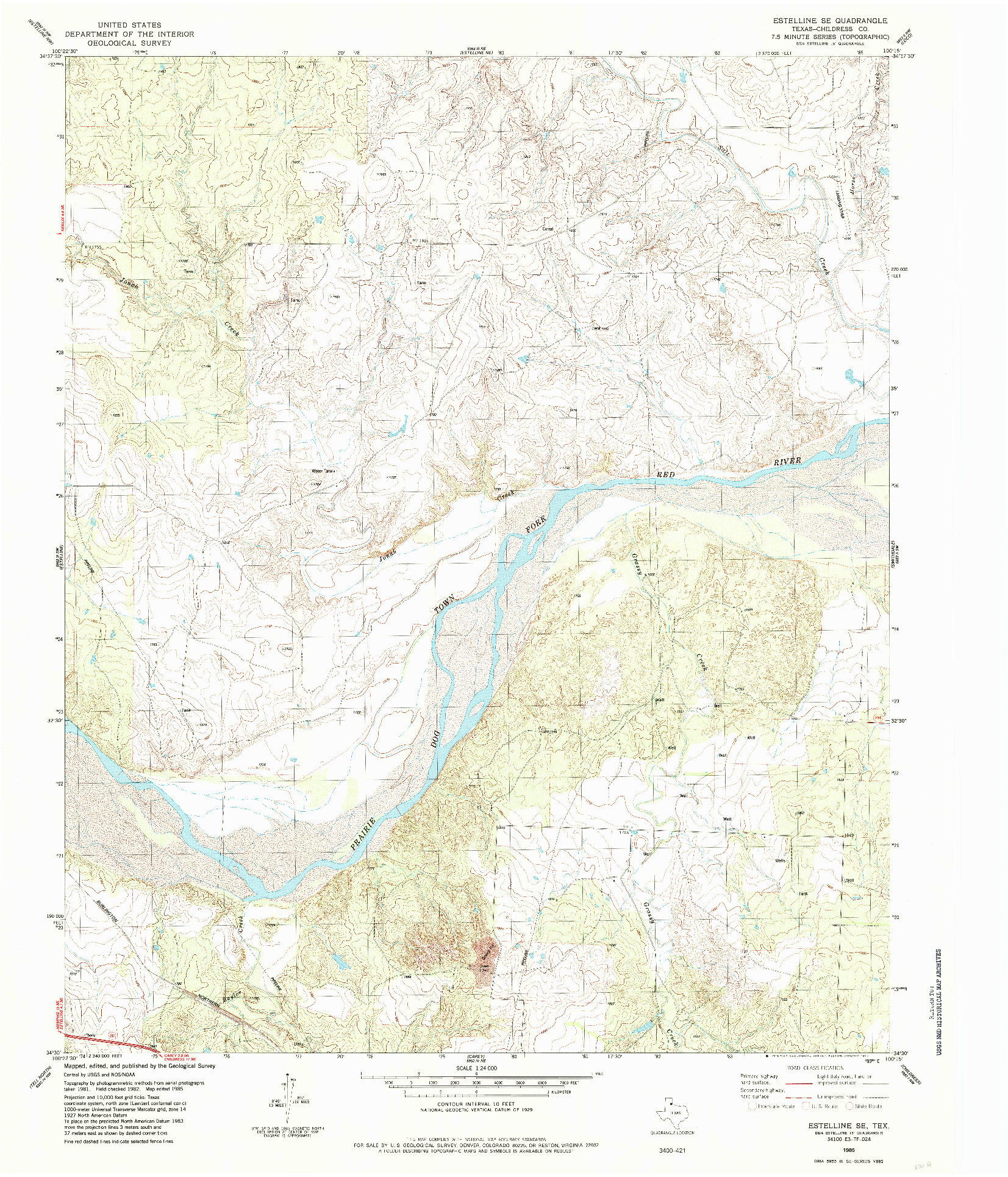 USGS 1:24000-SCALE QUADRANGLE FOR ESTELLINE SE, TX 1985