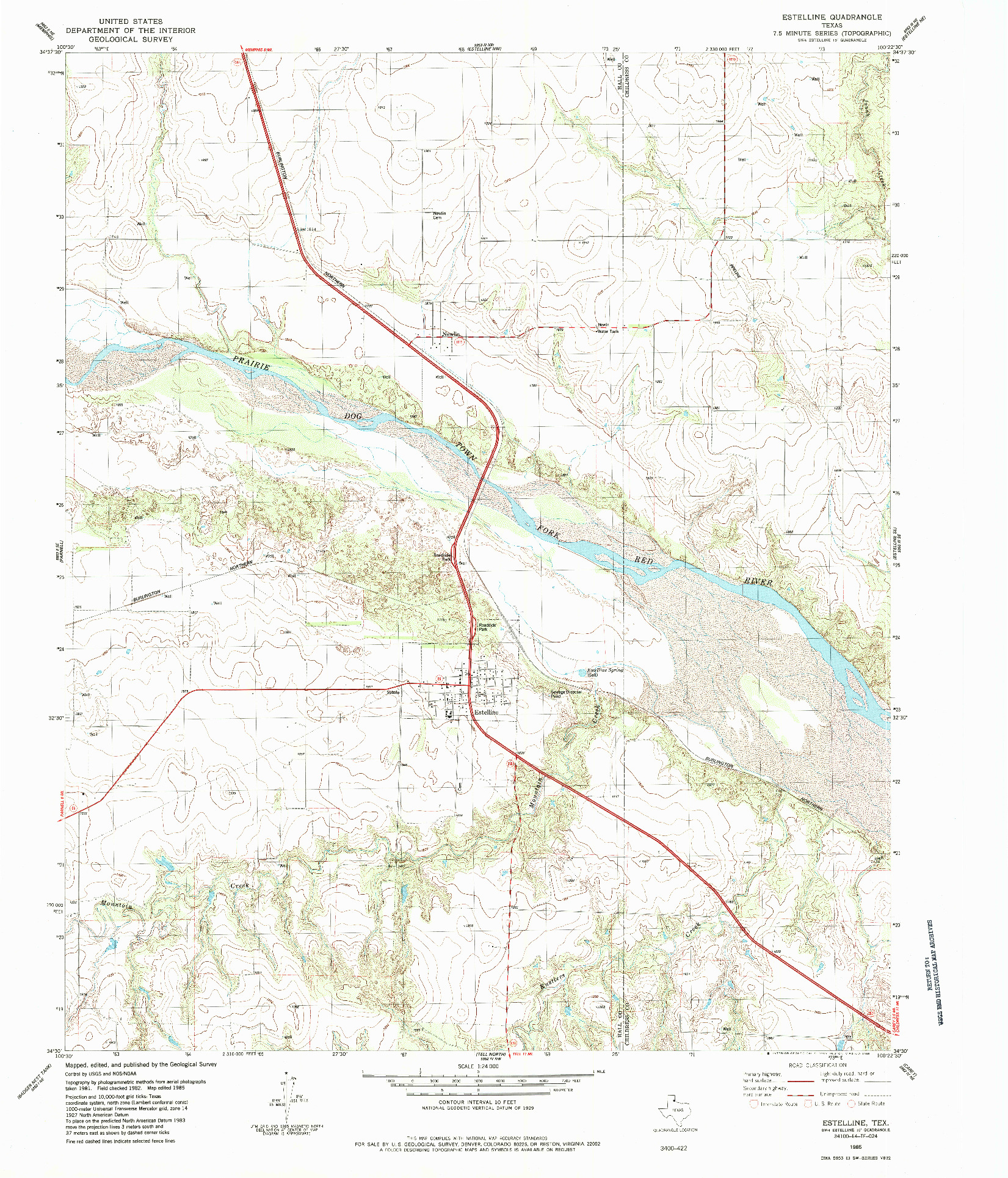 USGS 1:24000-SCALE QUADRANGLE FOR ESTELLINE, TX 1985