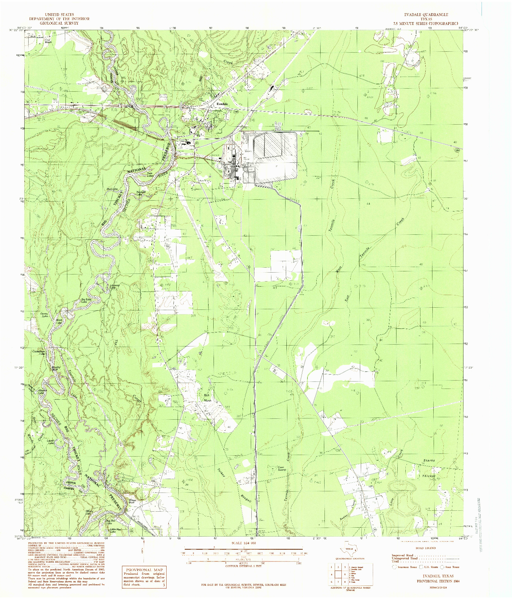 USGS 1:24000-SCALE QUADRANGLE FOR EVADALE, TX 1984