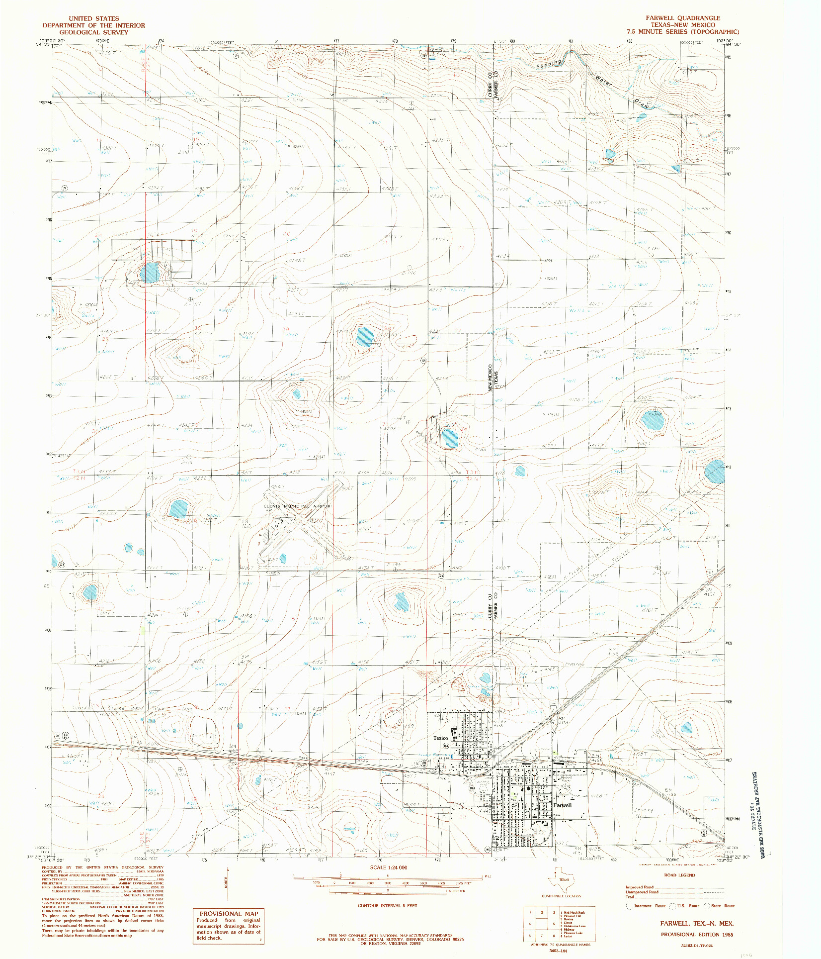 USGS 1:24000-SCALE QUADRANGLE FOR FARWELL, TX 1985