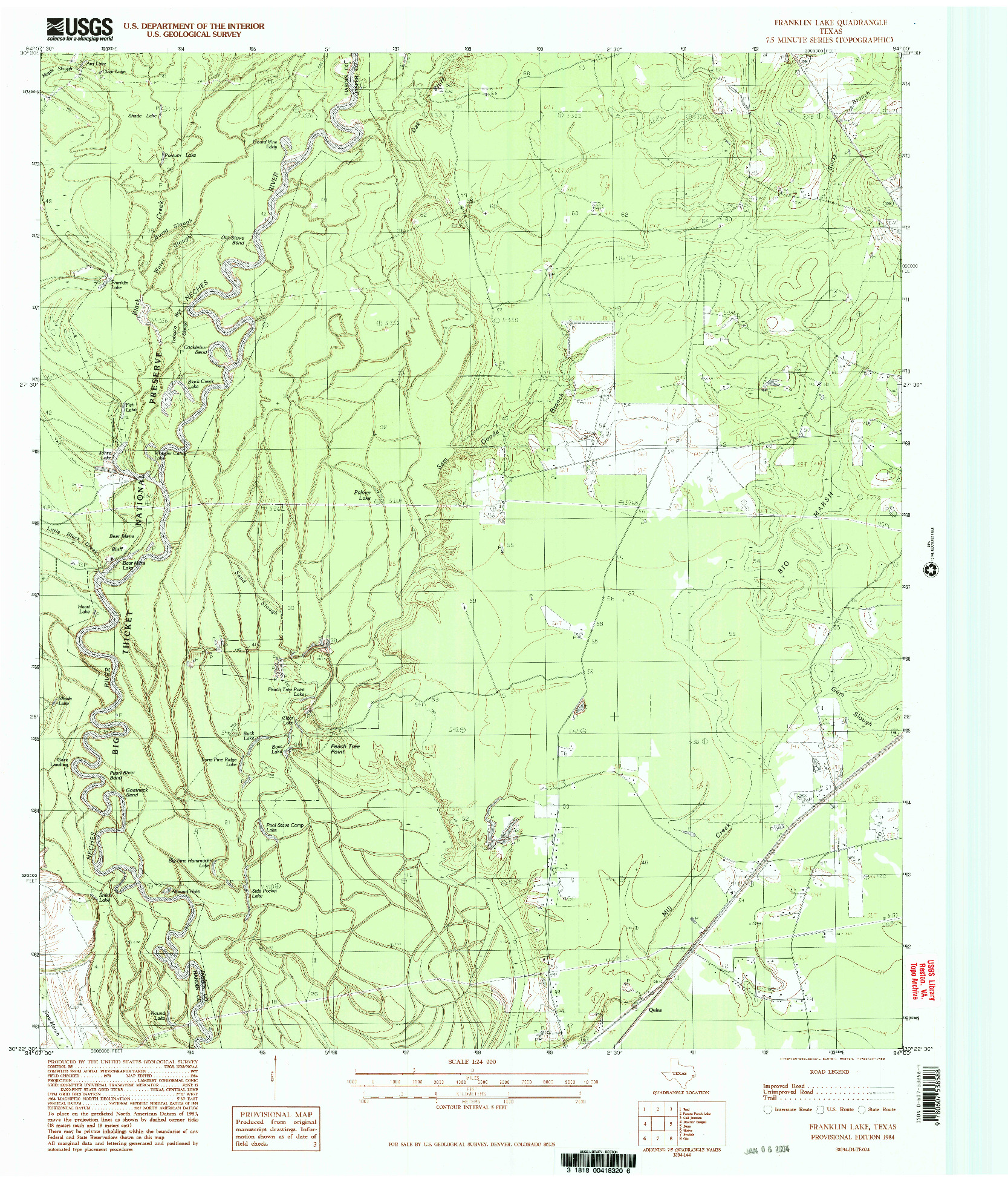USGS 1:24000-SCALE QUADRANGLE FOR FRANKLIN LAKE, TX 1984