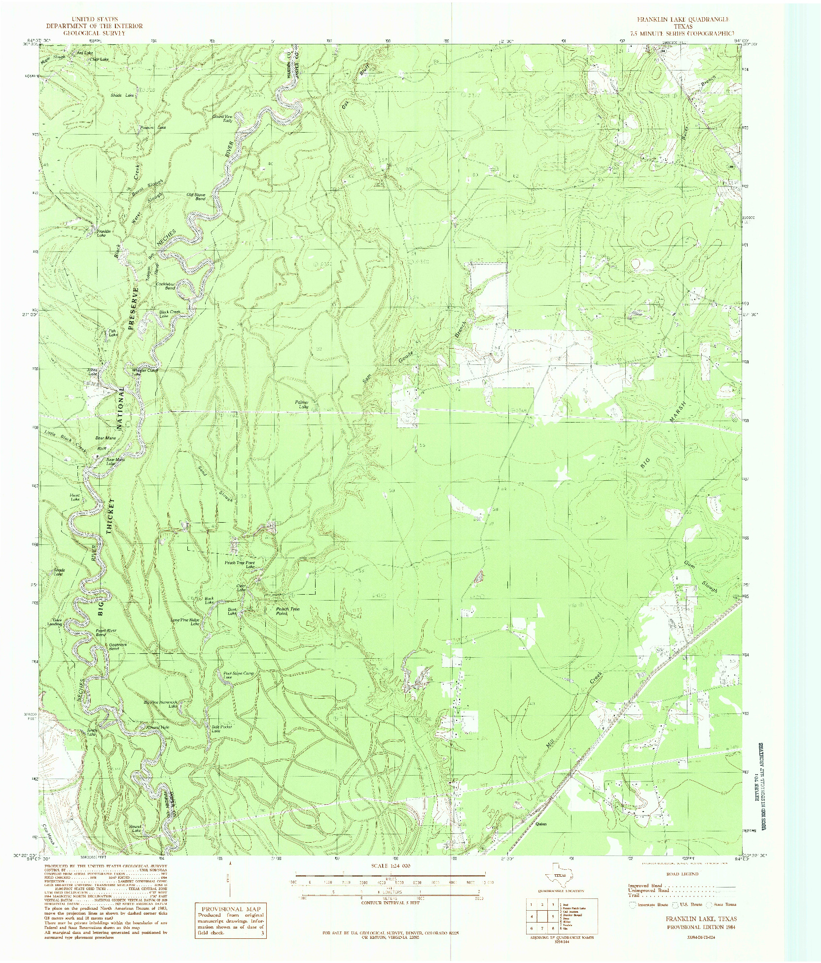 USGS 1:24000-SCALE QUADRANGLE FOR FRANKLIN LAKE, TX 1984