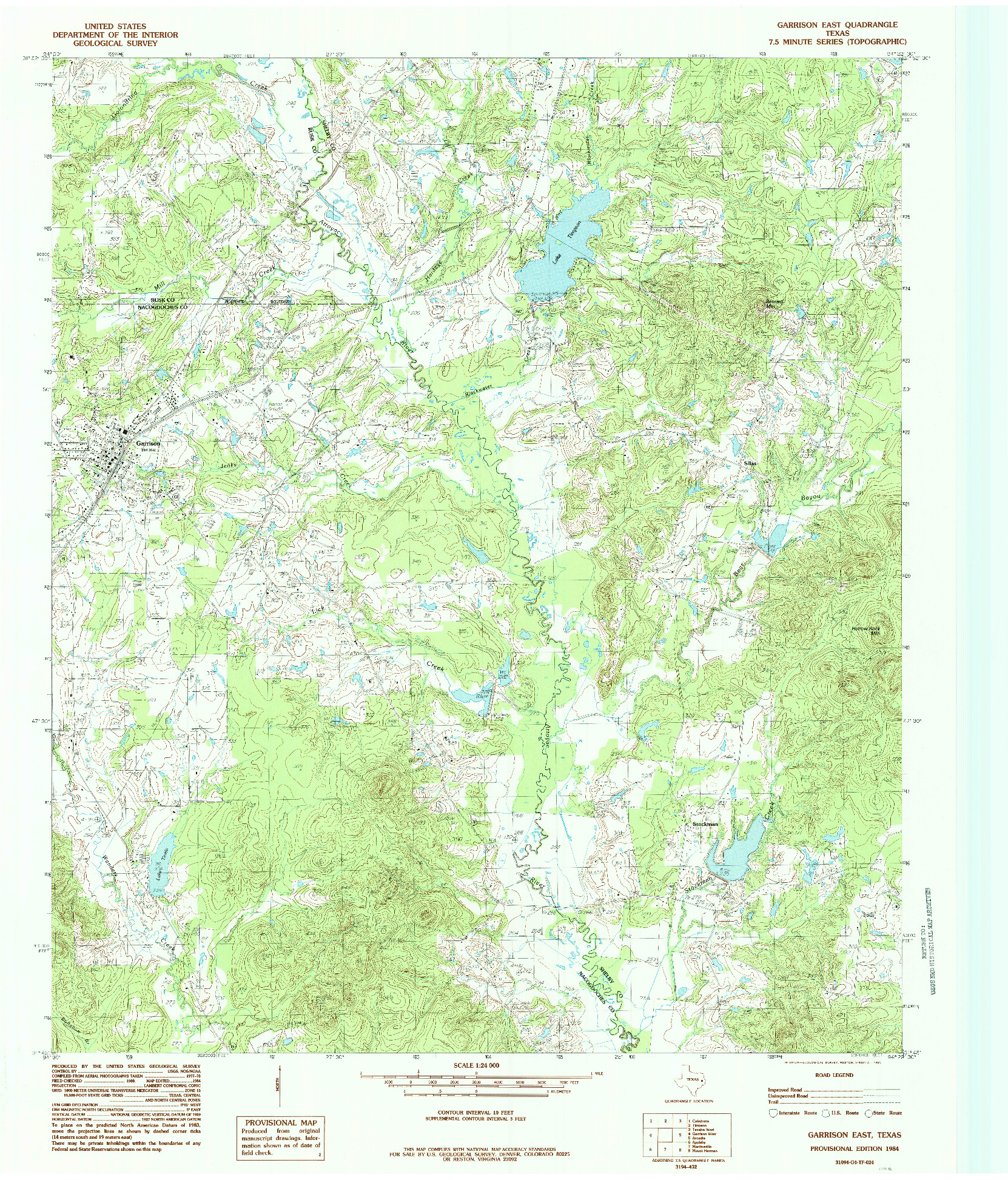 USGS 1:24000-SCALE QUADRANGLE FOR GARRISON EAST, TX 1984