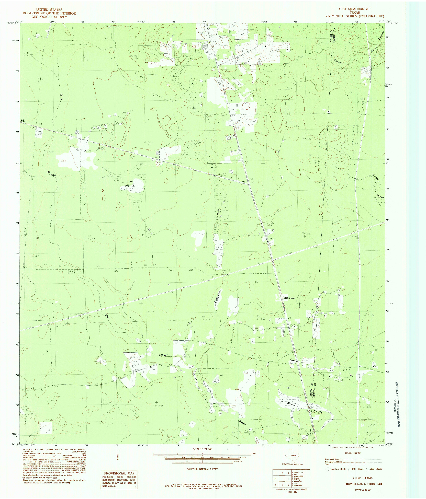 USGS 1:24000-SCALE QUADRANGLE FOR GIST, TX 1984