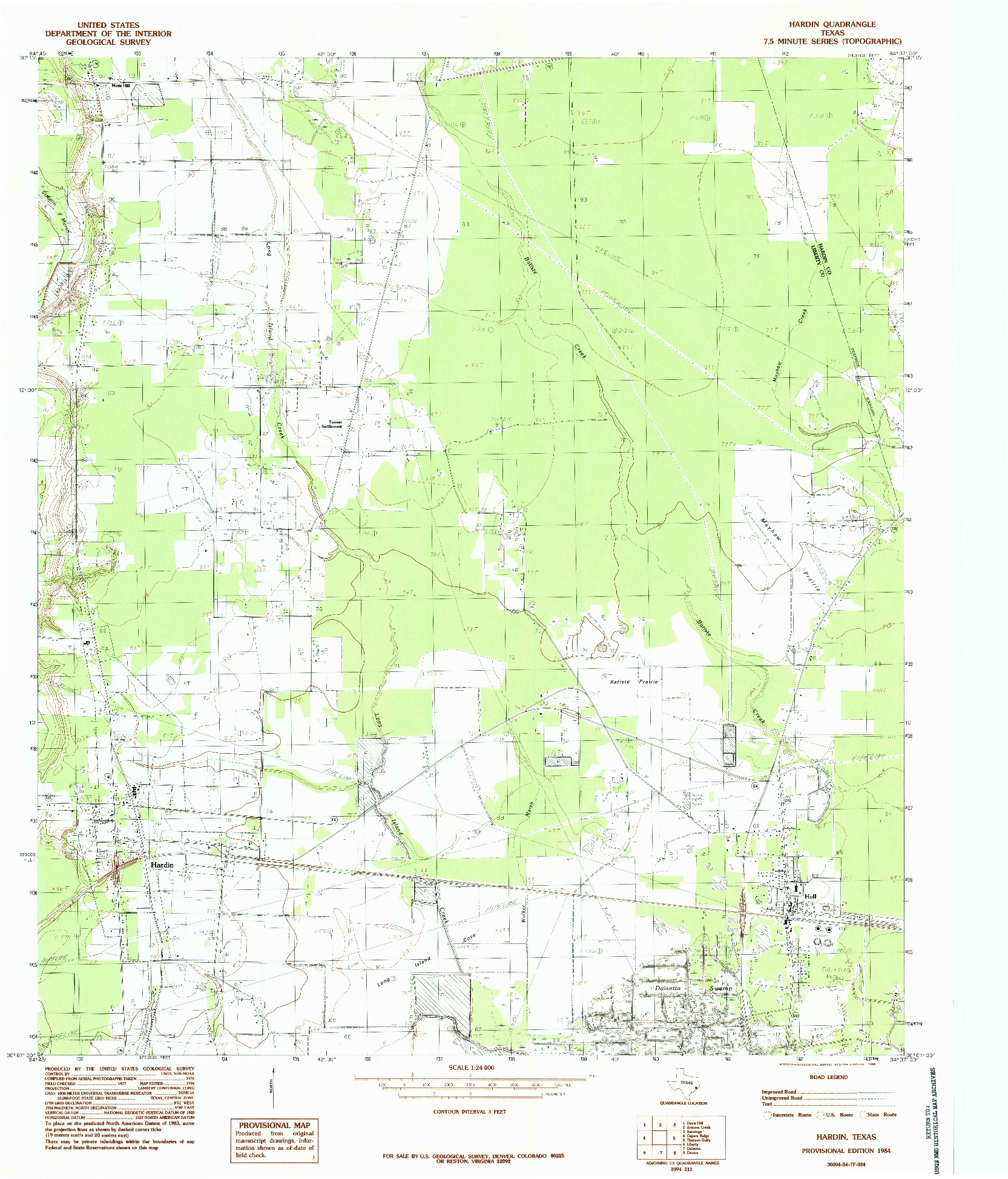 USGS 1:24000-SCALE QUADRANGLE FOR HARDIN, TX 1984
