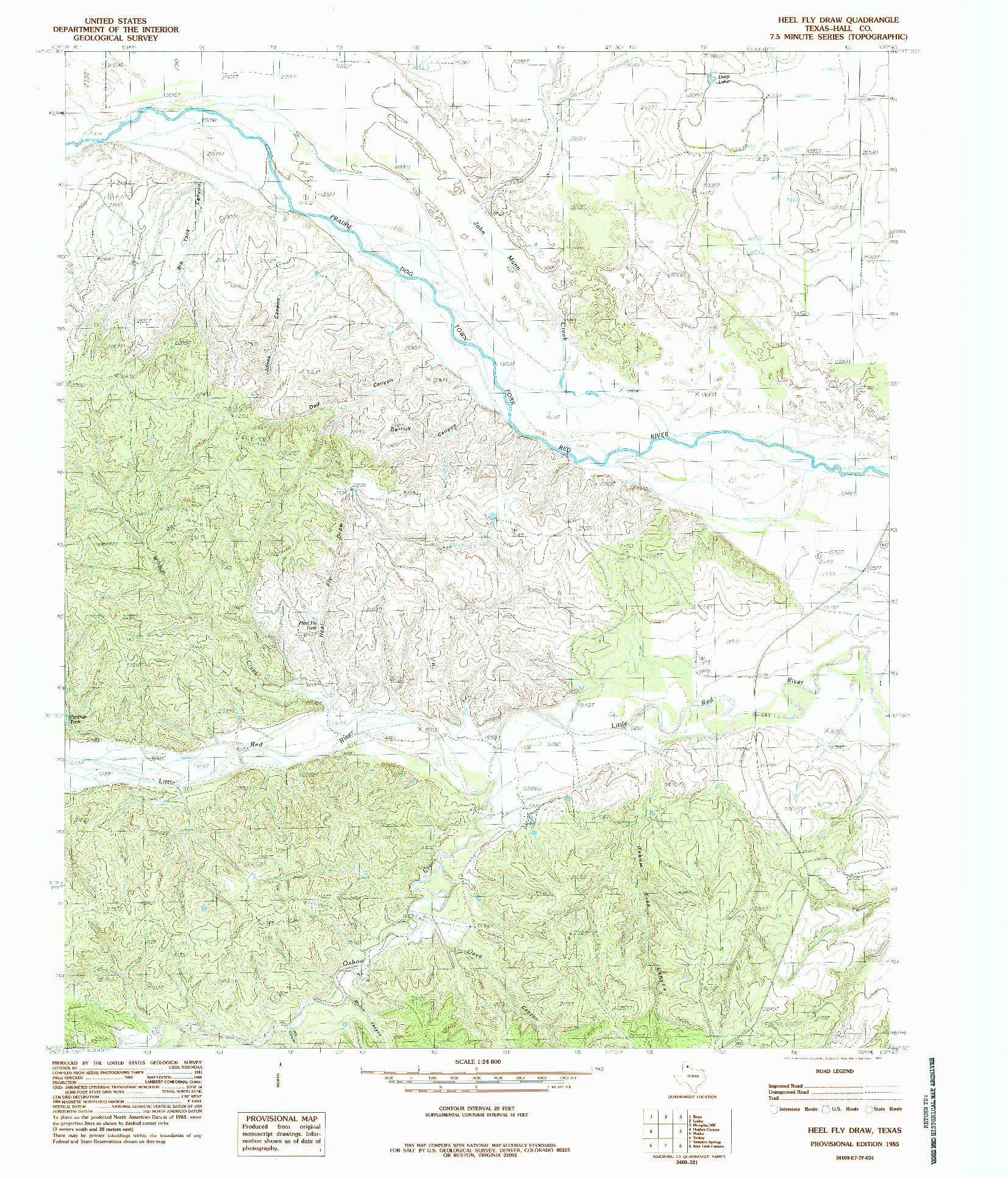 USGS 1:24000-SCALE QUADRANGLE FOR HEEL FLY DRAW, TX 1985