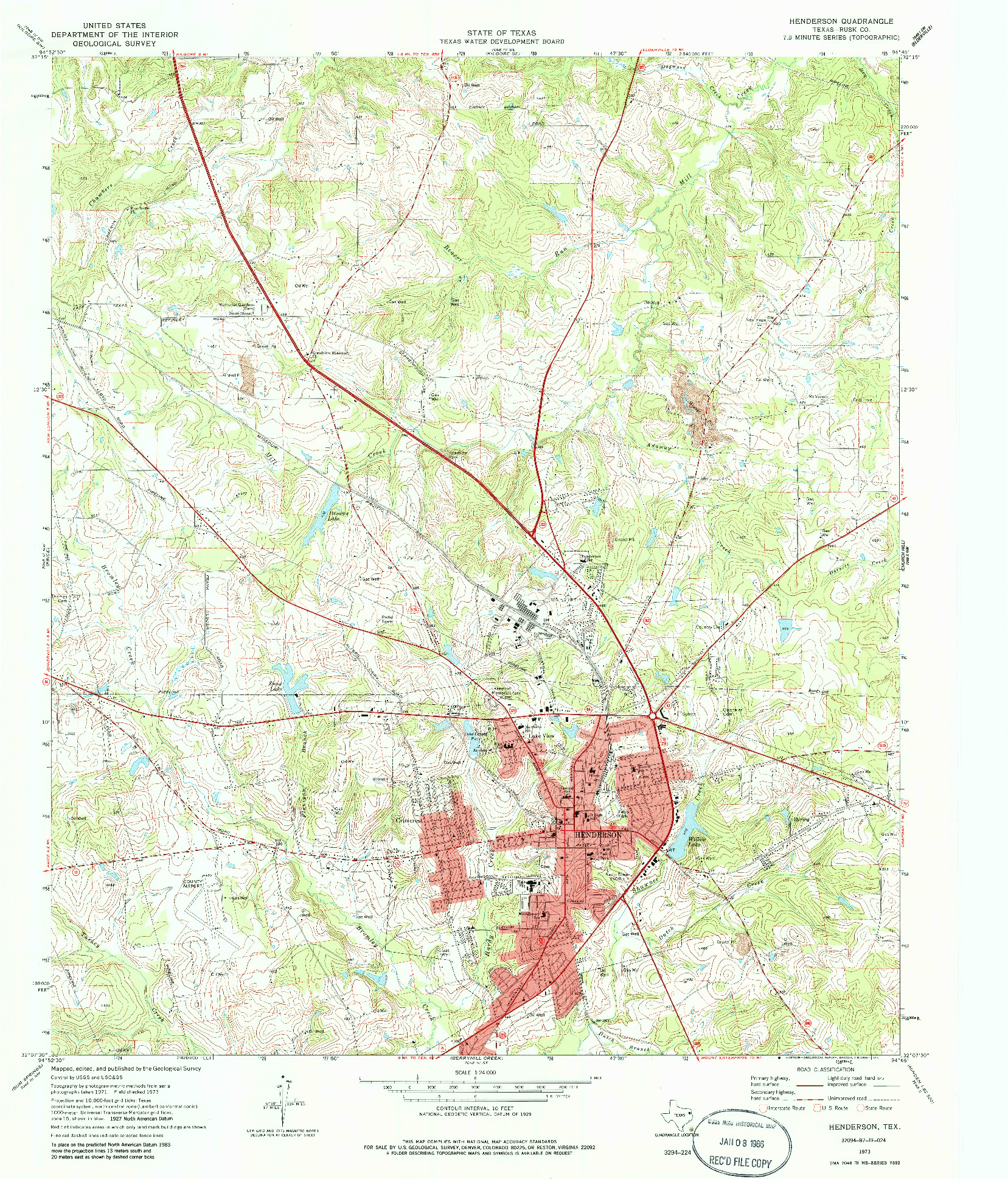 USGS 1:24000-SCALE QUADRANGLE FOR HENDERSON, TX 1973