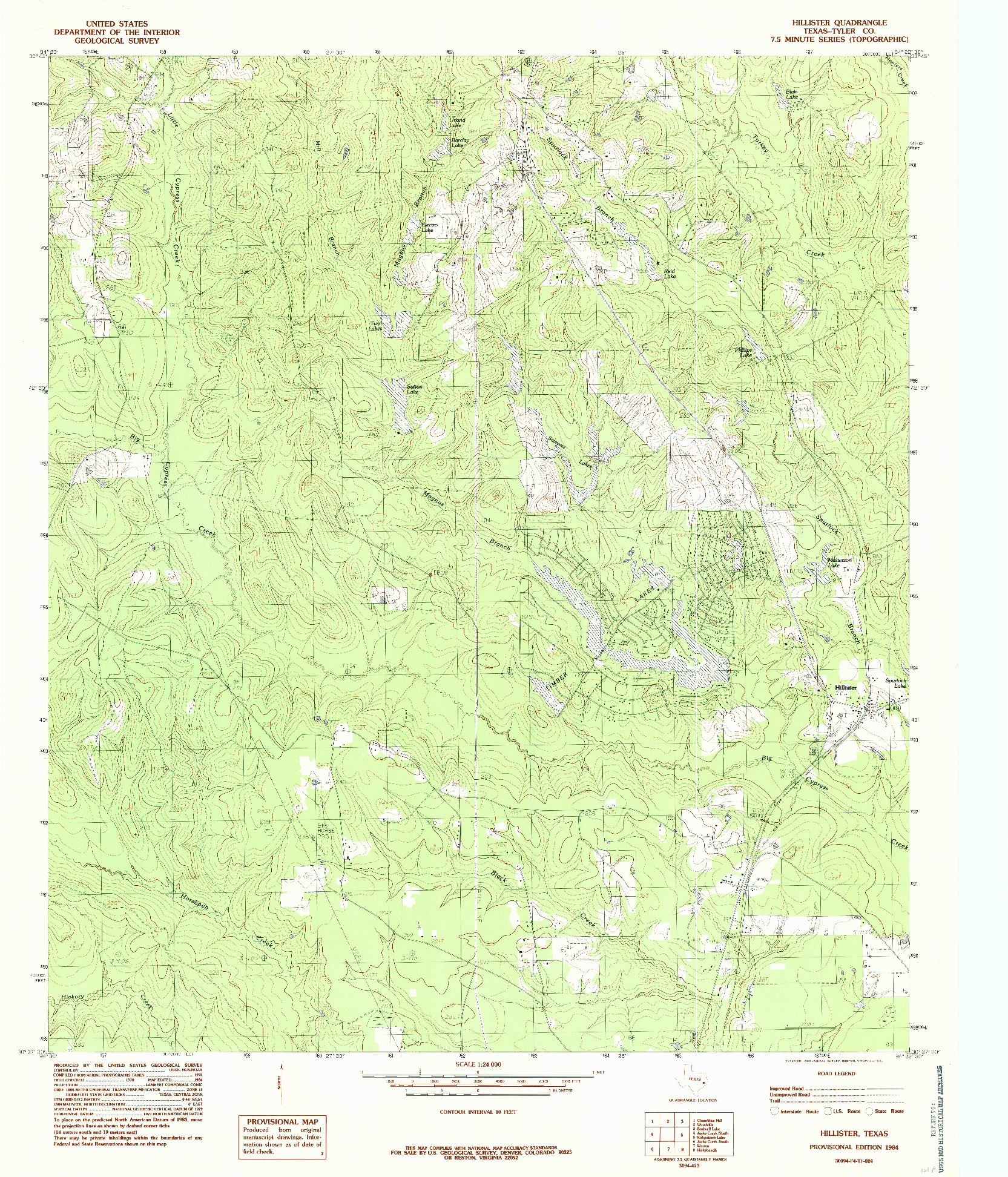 USGS 1:24000-SCALE QUADRANGLE FOR HILLISTER, TX 1984