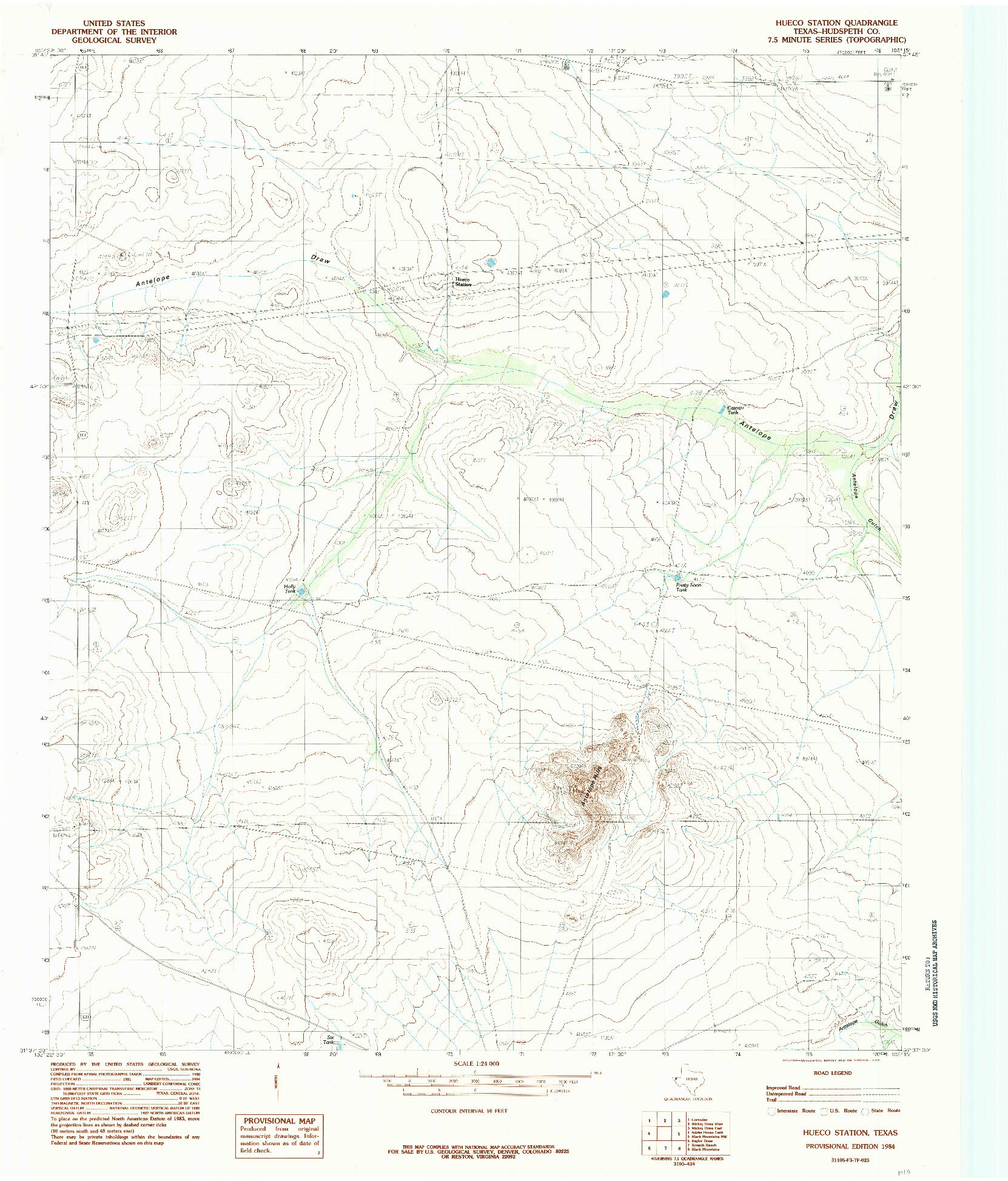 USGS 1:24000-SCALE QUADRANGLE FOR HUECO STATION, TX 1984