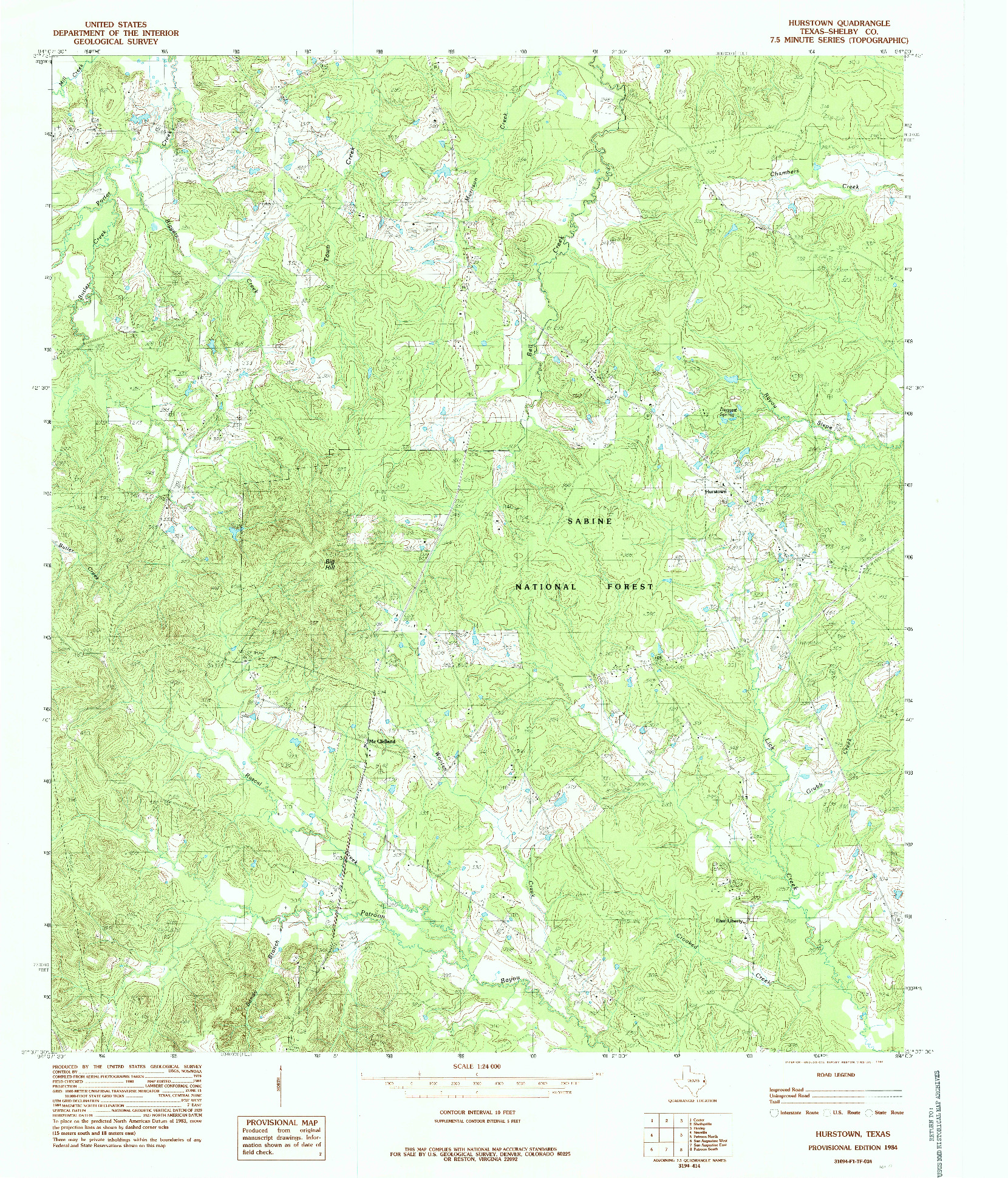USGS 1:24000-SCALE QUADRANGLE FOR HURSTOWN, TX 1984