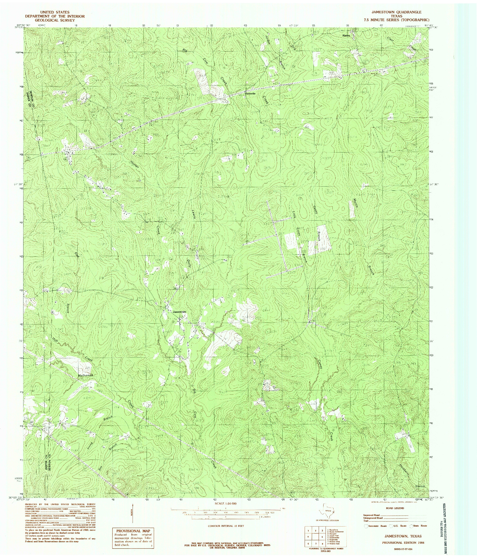 USGS 1:24000-SCALE QUADRANGLE FOR JAMESTOWN, TX 1984