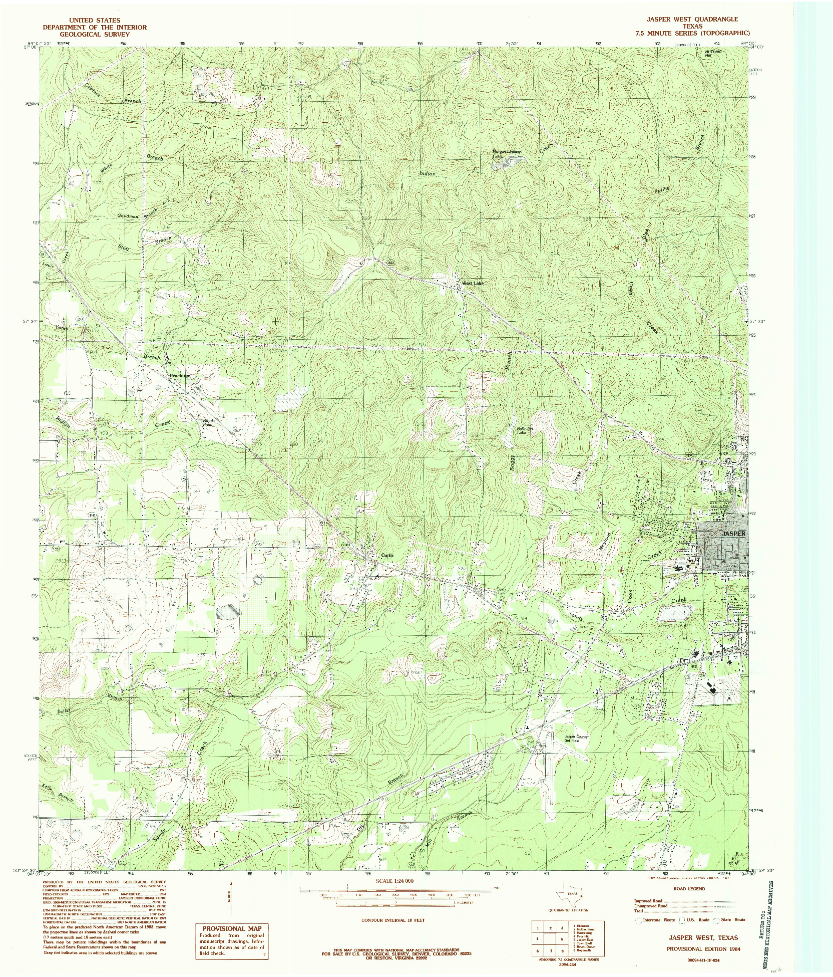 USGS 1:24000-SCALE QUADRANGLE FOR JASPER WEST, TX 1984