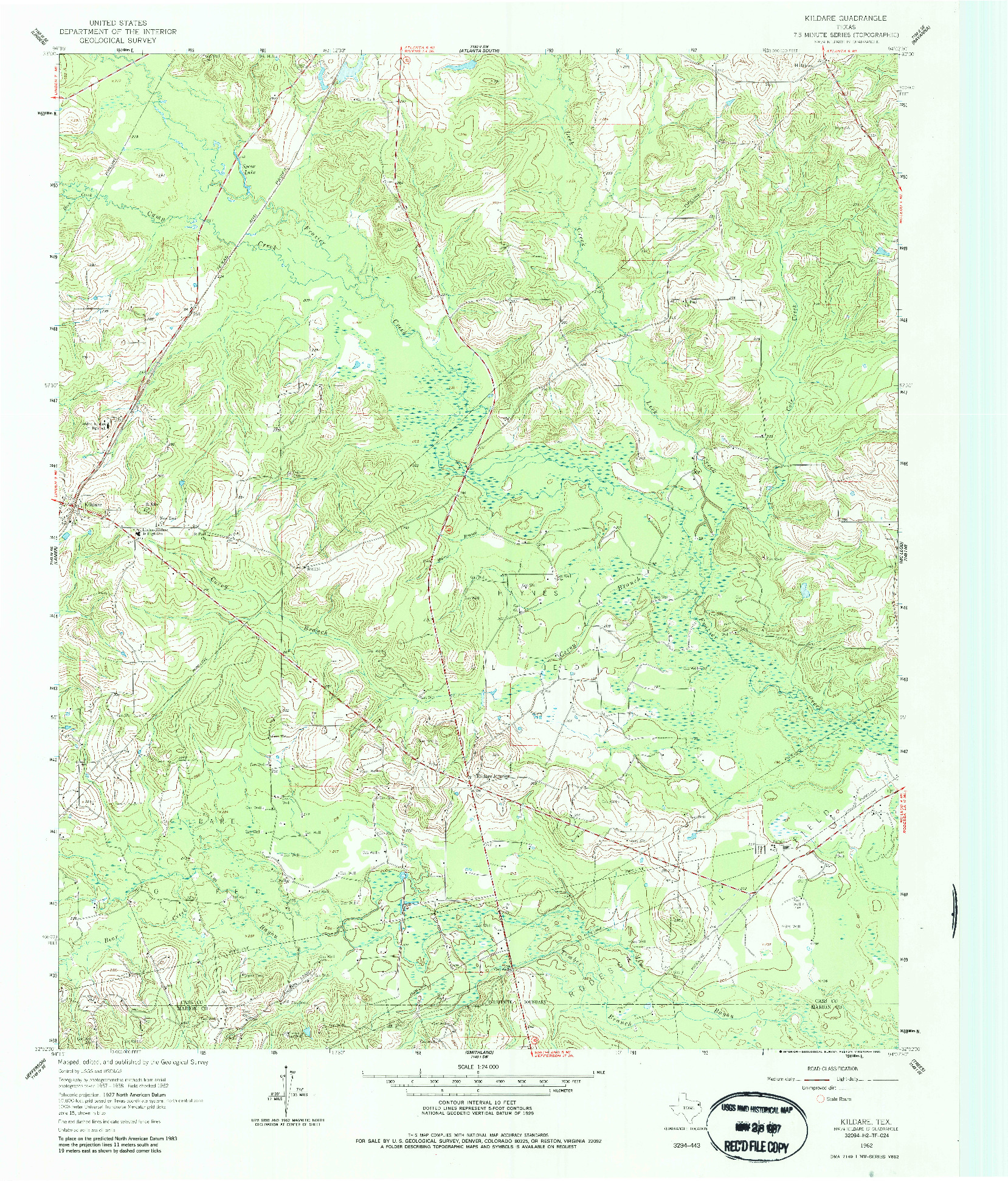 USGS 1:24000-SCALE QUADRANGLE FOR KILDARE, TX 1962