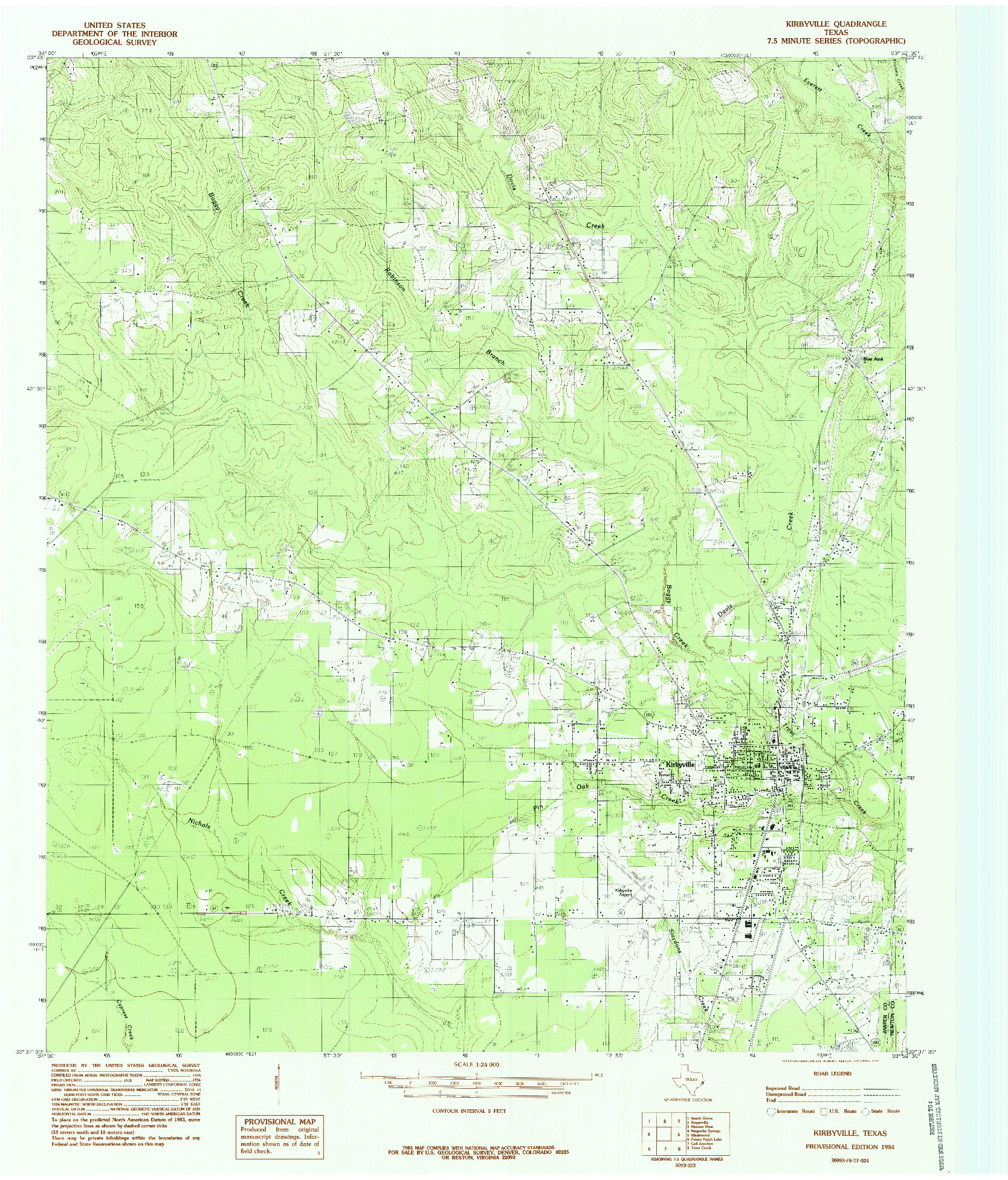 USGS 1:24000-SCALE QUADRANGLE FOR KIRBYVILLE, TX 1984