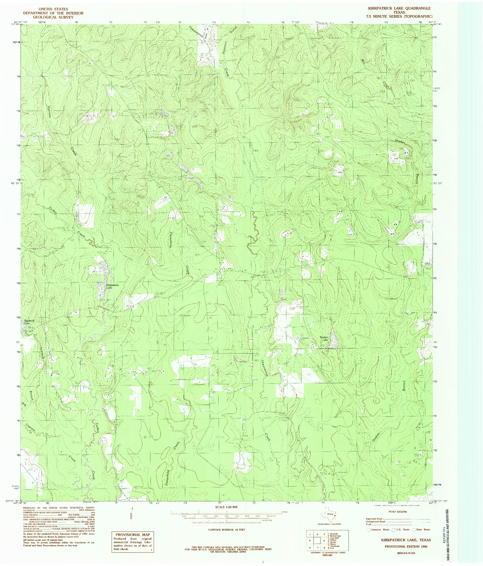 USGS 1:24000-SCALE QUADRANGLE FOR KIRKPATRICK LAKE, TX 1984