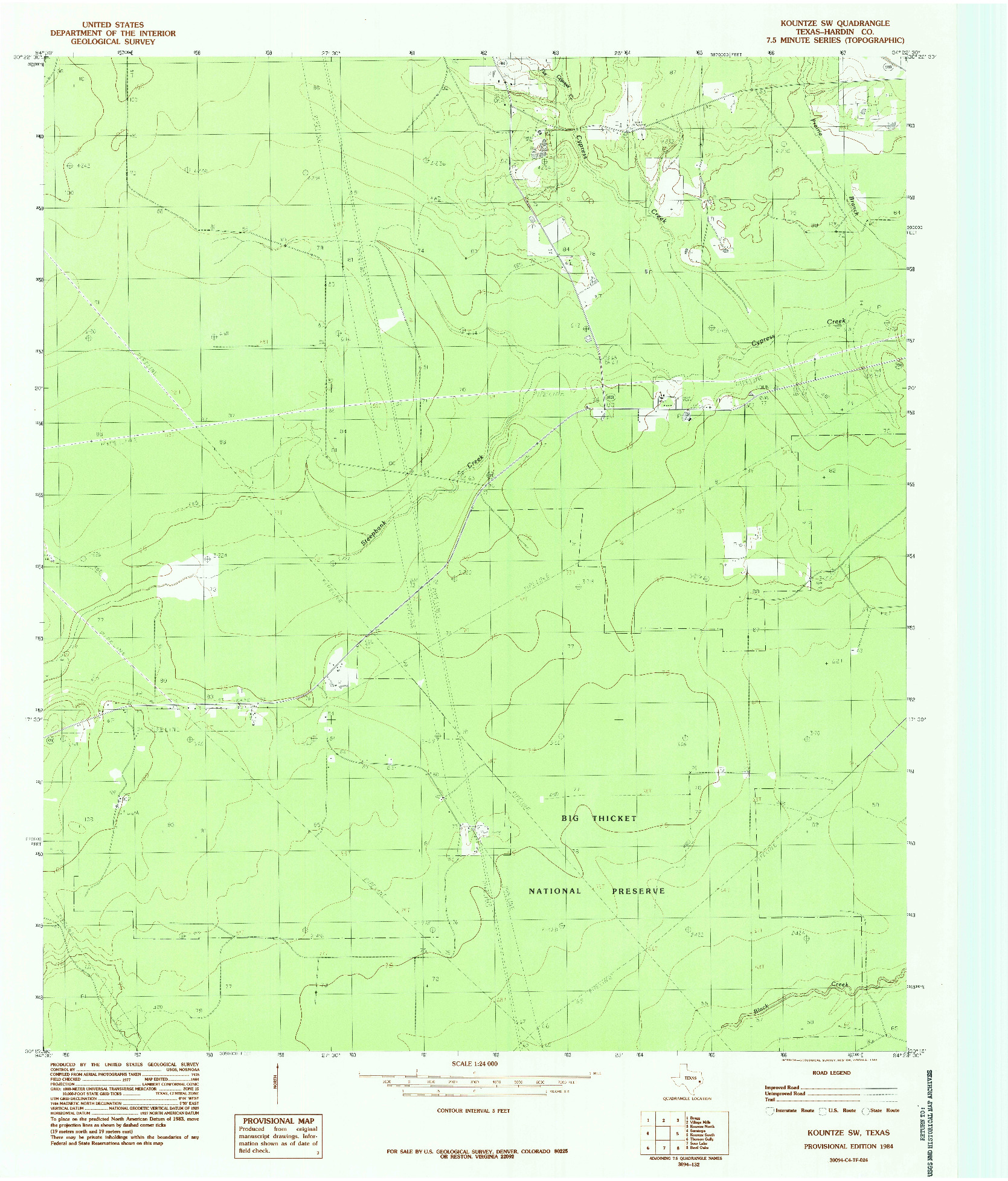 USGS 1:24000-SCALE QUADRANGLE FOR KOUNTZE SW, TX 1984