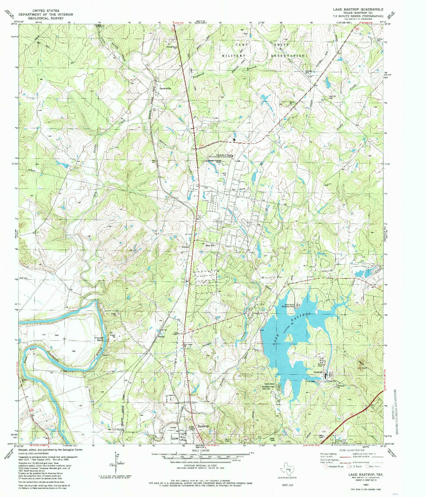 USGS 1:24000-SCALE QUADRANGLE FOR LAKE BASTROP, TX 1982