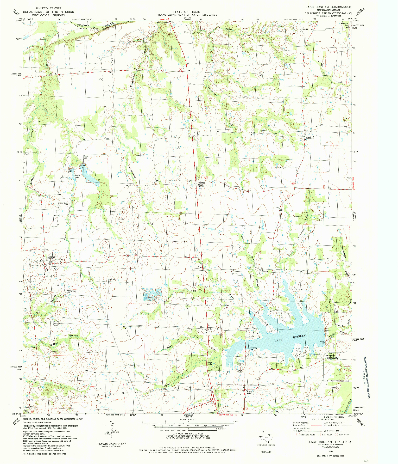 USGS 1:24000-SCALE QUADRANGLE FOR LAKE BONHAM, TX 1984