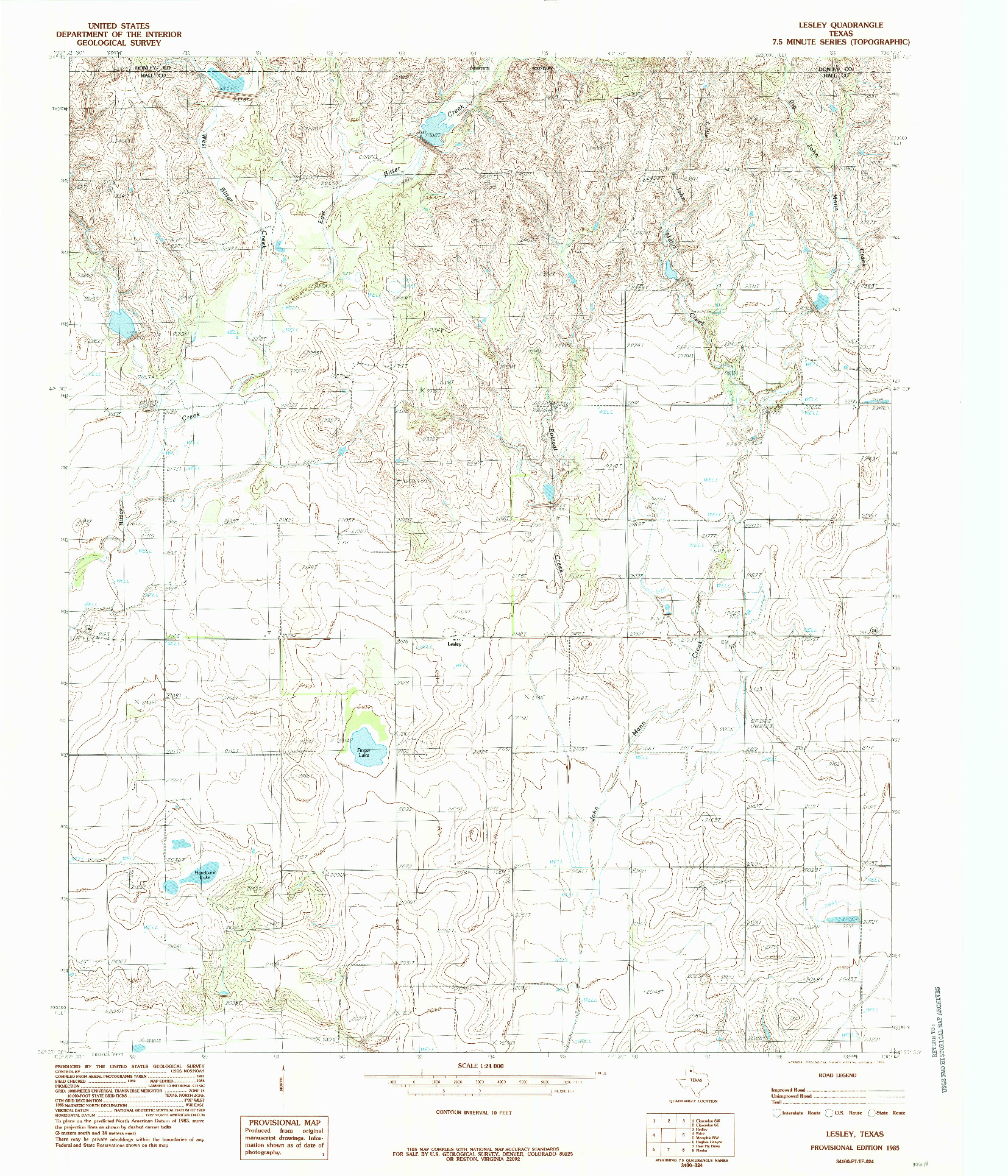 USGS 1:24000-SCALE QUADRANGLE FOR LESLEY, TX 1985