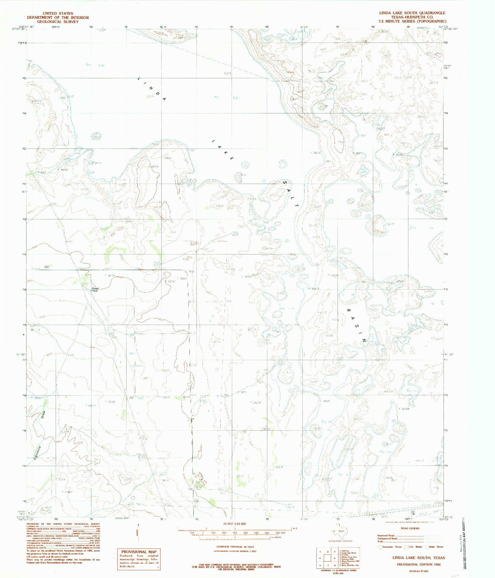 USGS 1:24000-SCALE QUADRANGLE FOR LINDA LAKE SOUTH, TX 1984