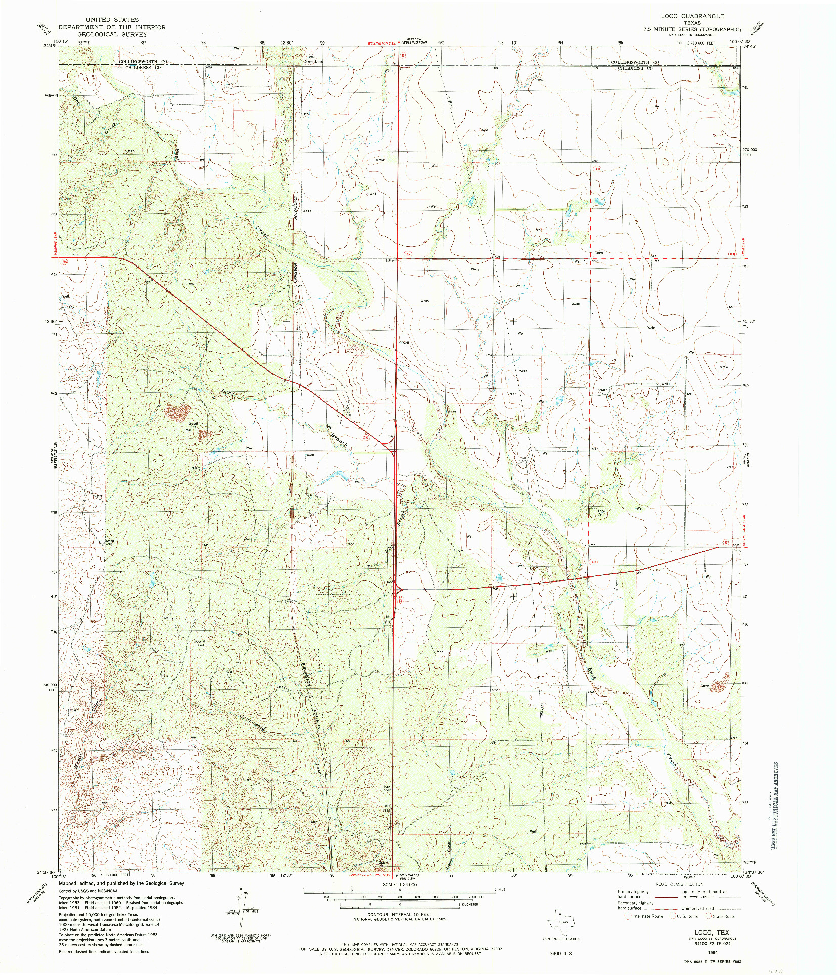 USGS 1:24000-SCALE QUADRANGLE FOR LOCO, TX 1984