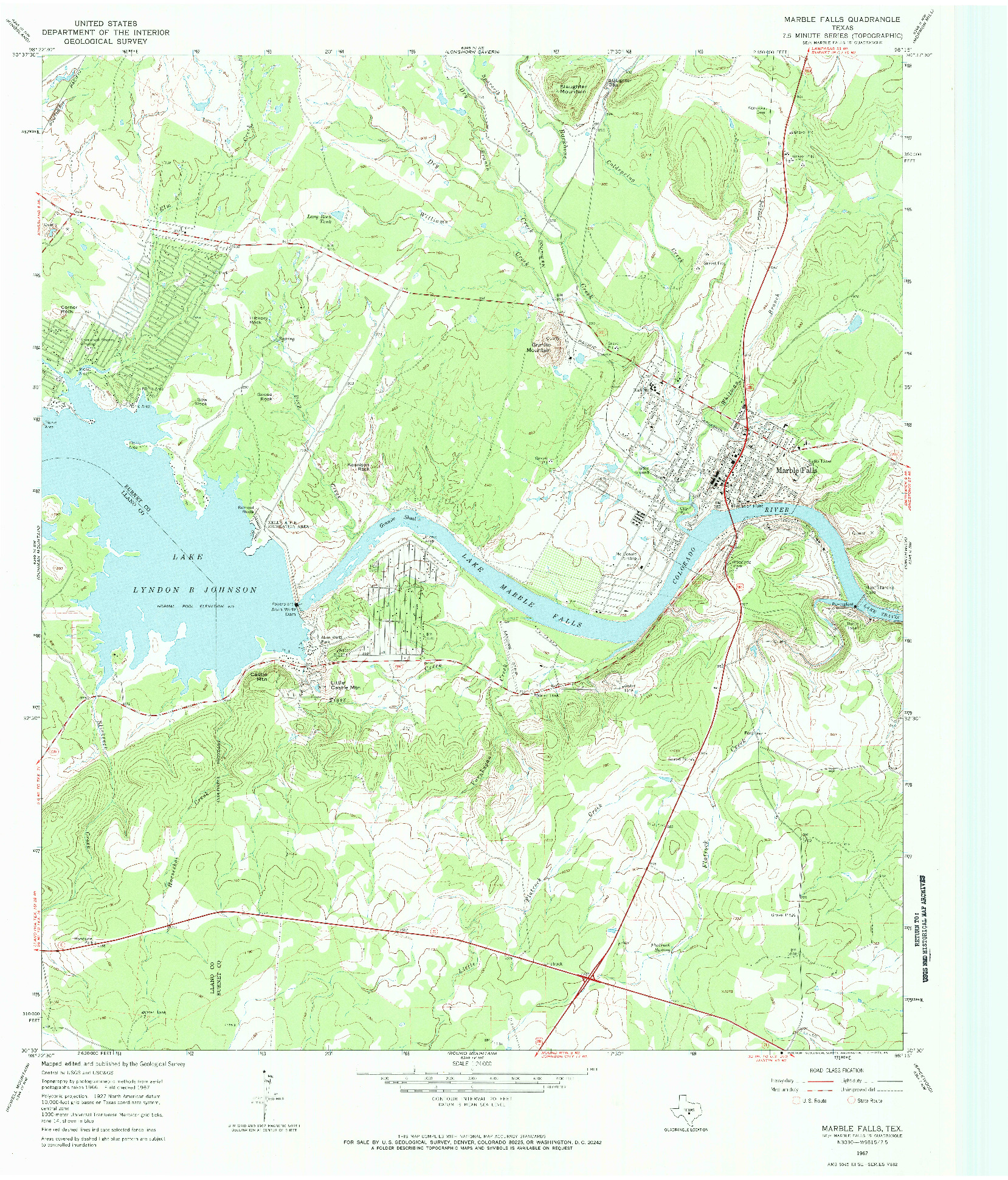 USGS 1:24000-SCALE QUADRANGLE FOR MARBLE FALLS, TX 1967