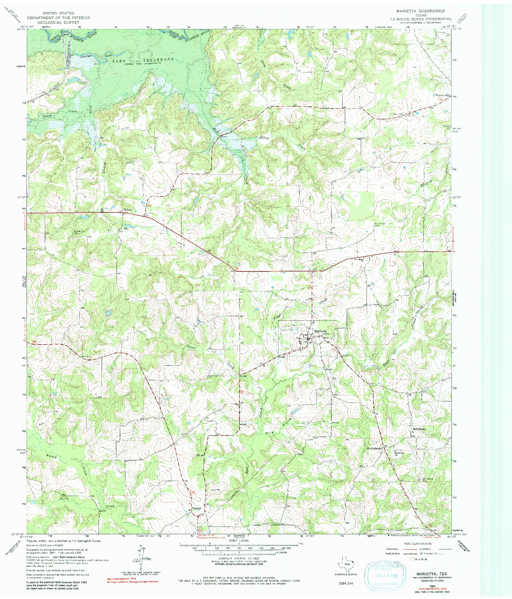 USGS 1:24000-SCALE QUADRANGLE FOR MARIETTA, TX 1965