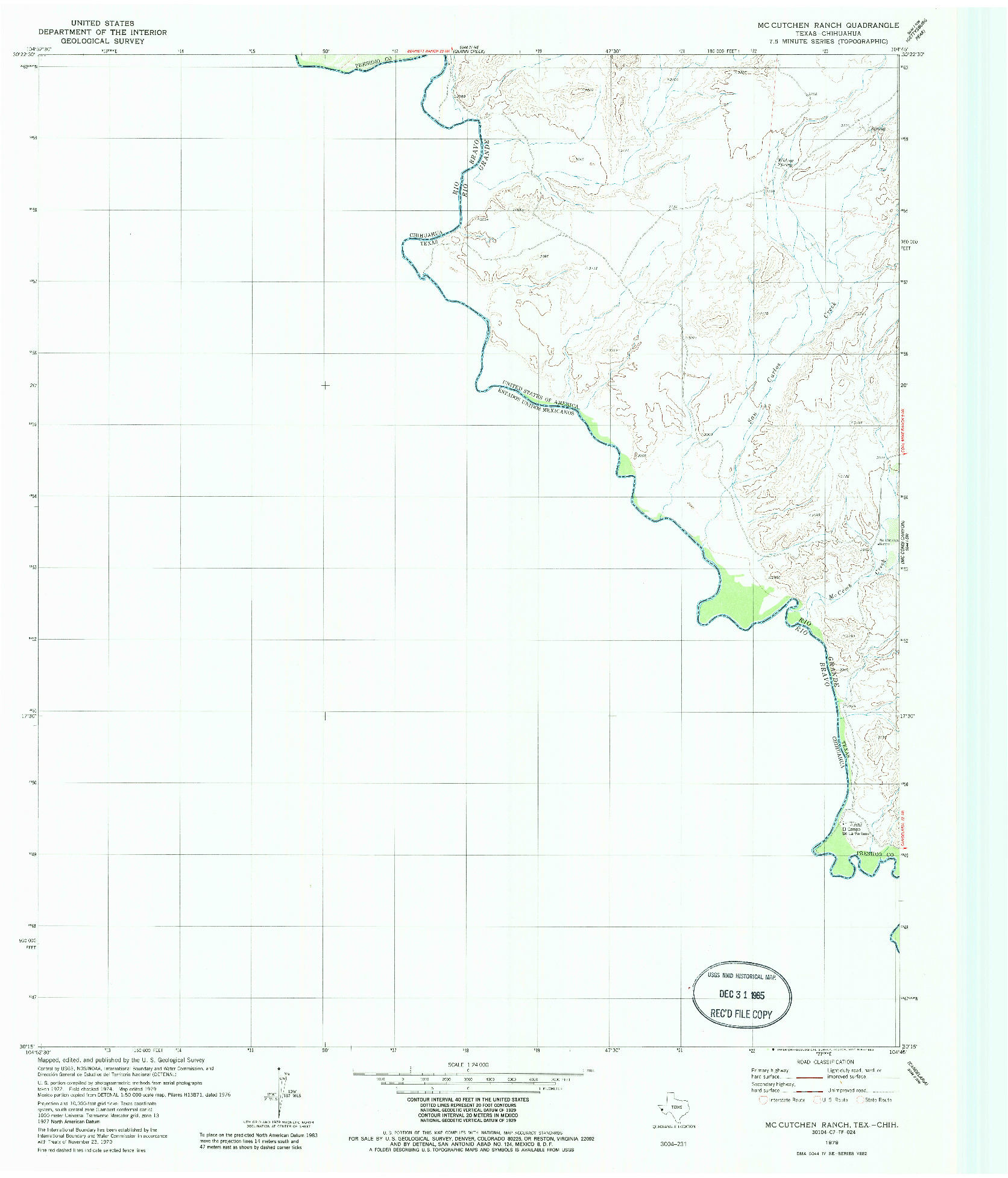 USGS 1:24000-SCALE QUADRANGLE FOR MCCUTCHEN RANCH, TX 1979